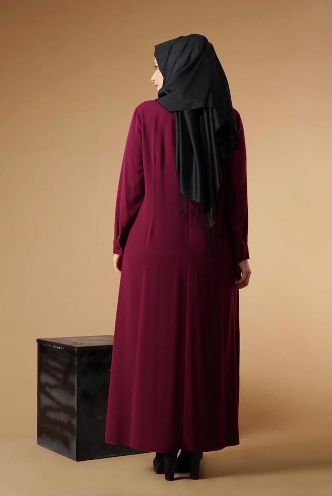 Hijab clothing PURPLE EMBROIDERY DETAIL DRESS 2619  - ALVİNA