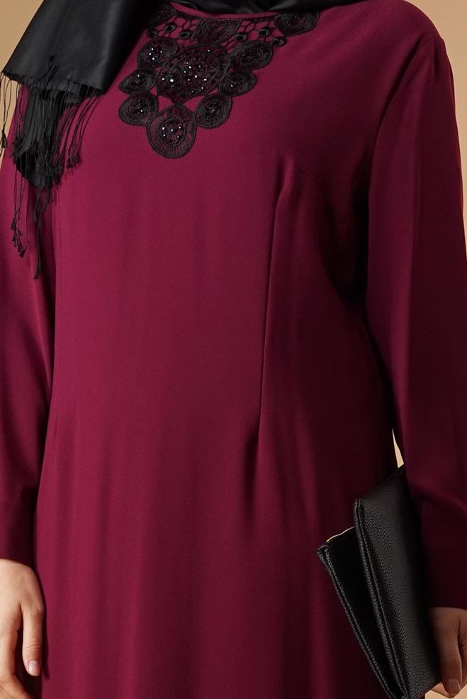 Hijab clothing PURPLE EMBROIDERY DETAIL DRESS 2619  - ALVİNA