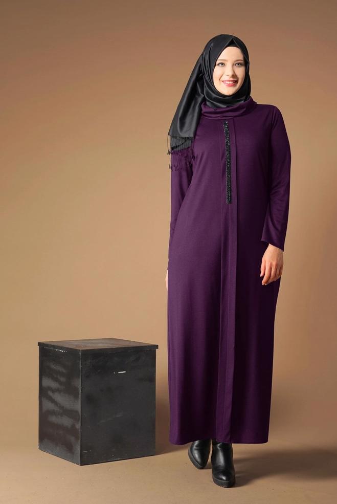 Hijab clothing PURPLE GEM DETAIL DRESS 2645 - ALVİNA