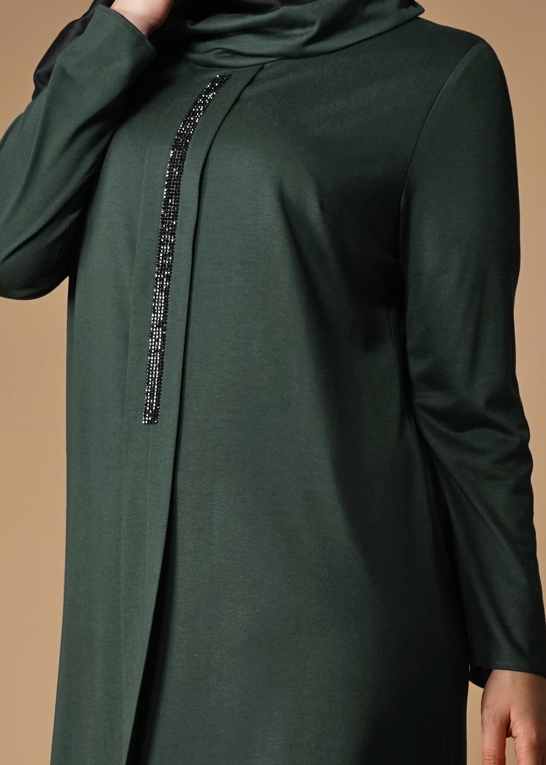 Tesettür giyim YEŞİL TAŞ DETAYLI ELBİSE 2645 