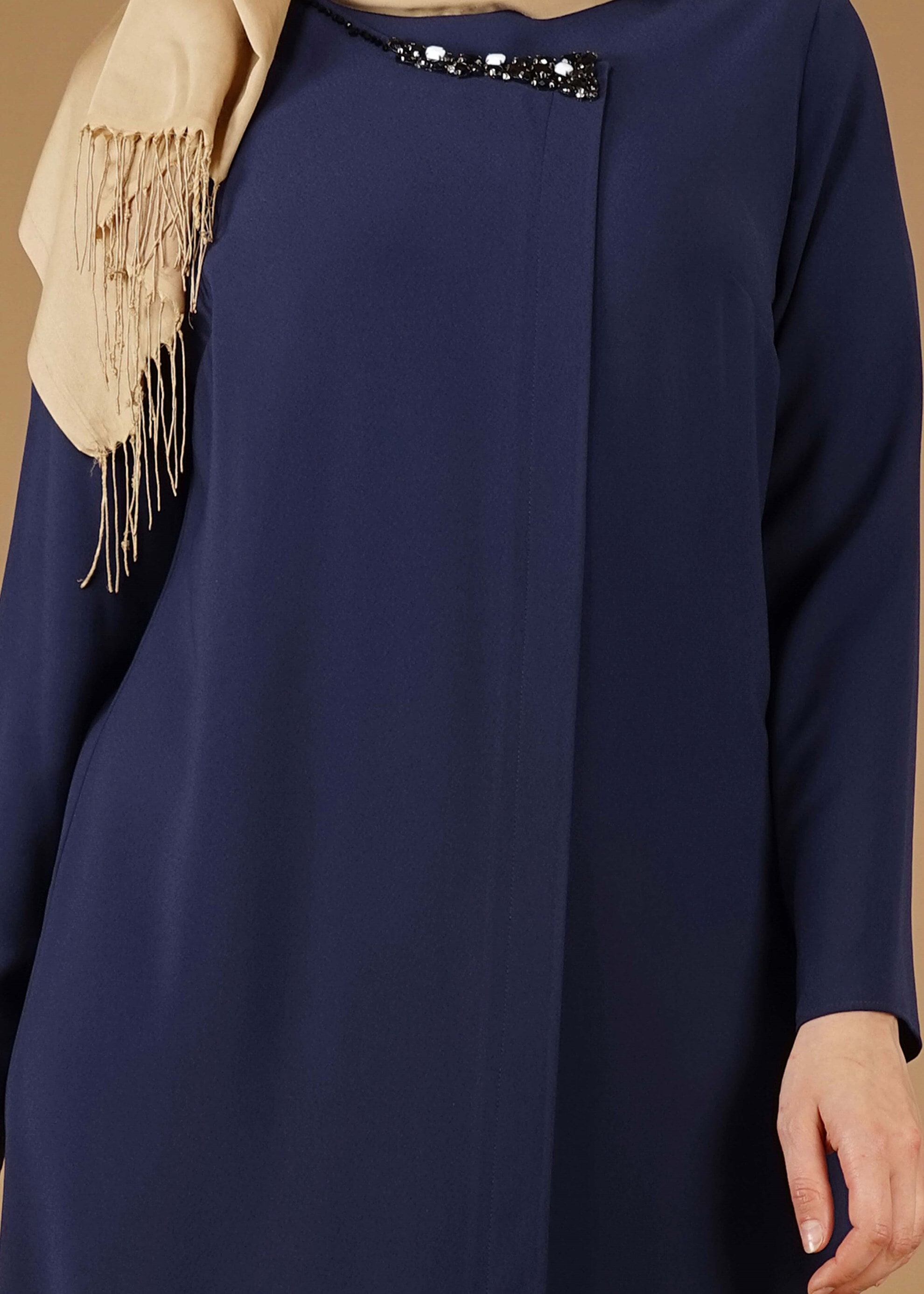 Tesettür giyim LACİVERT TAŞ İŞLEMELİ ELBİSE 2646 