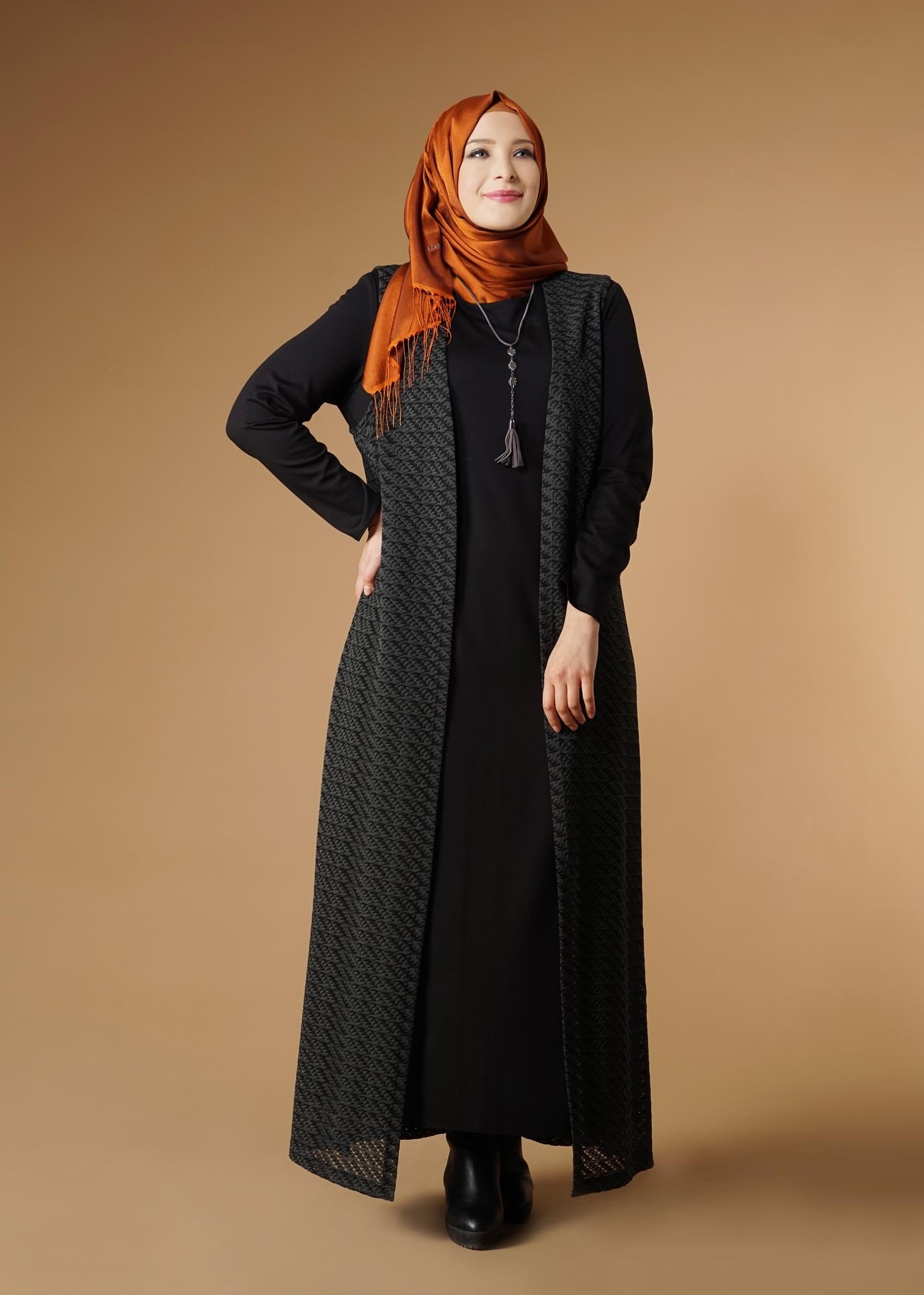 Tesettür giyim GRİ 2647 2′Lİ ELBİSE