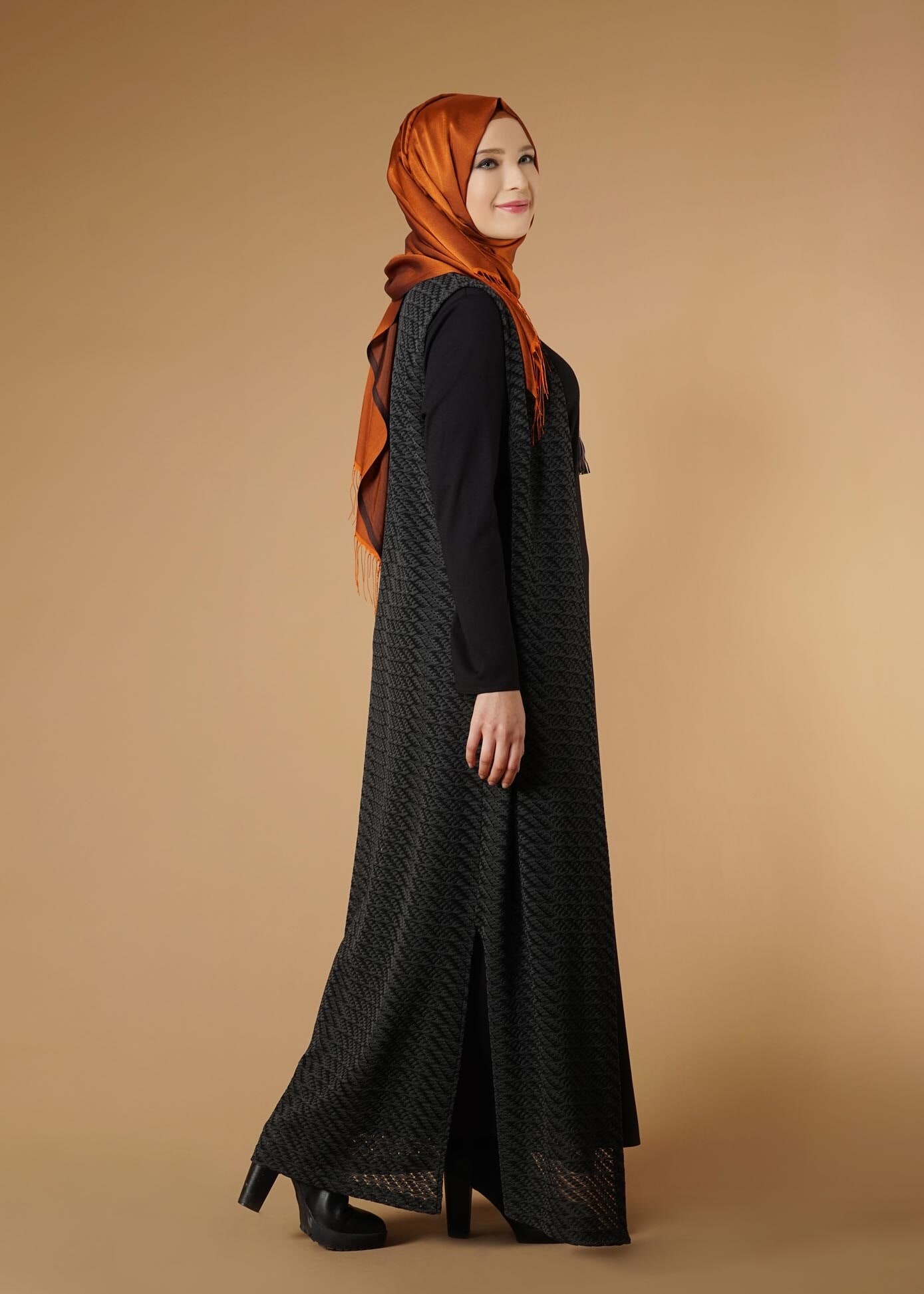 Tesettür giyim GRİ 2647 2′Lİ ELBİSE