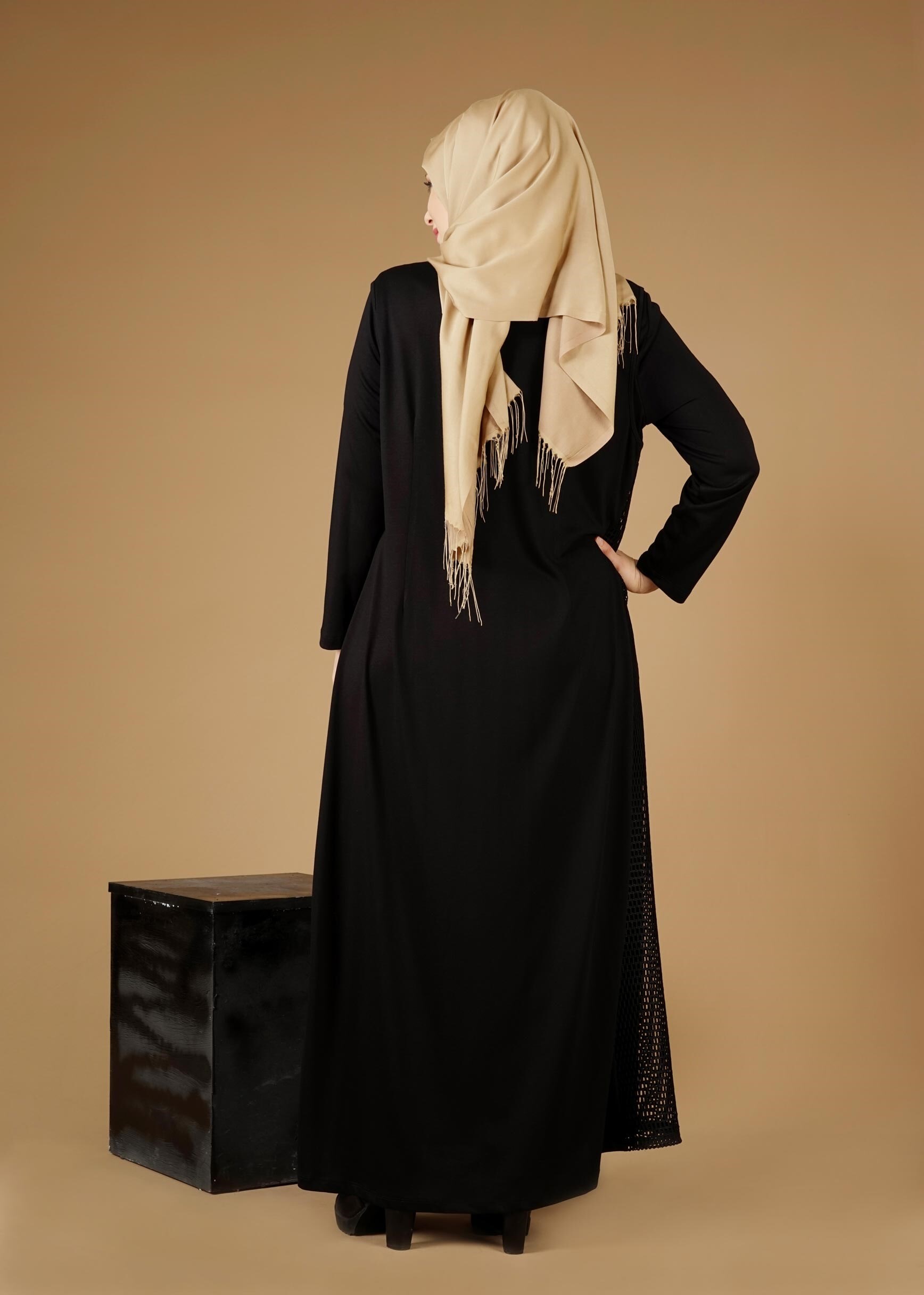 Tesettür giyim SİYAH FİLE DETAYLI 2′Lİ ELBİSE 2648 