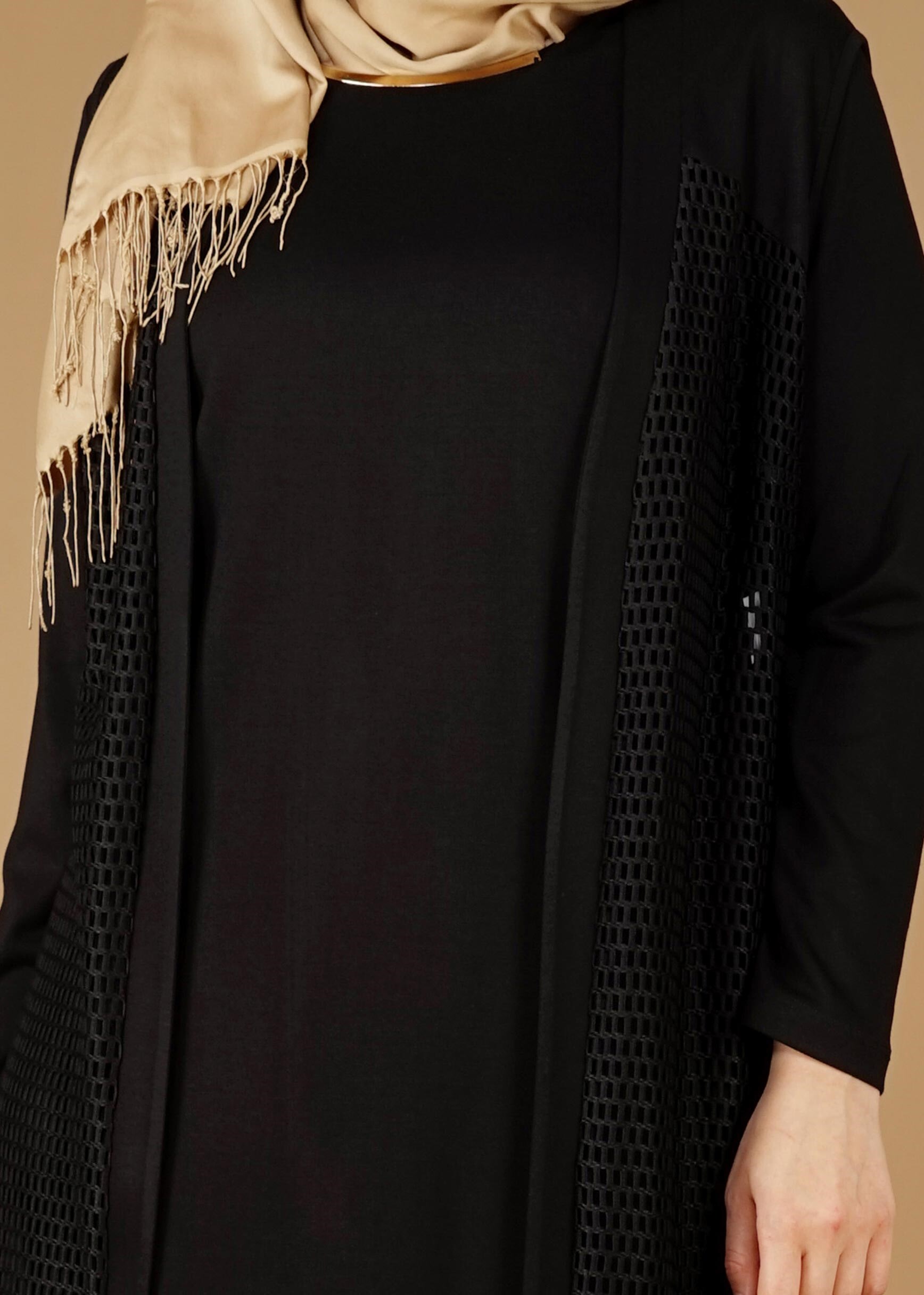 Tesettür giyim SİYAH FİLE DETAYLI 2′Lİ ELBİSE 2648 