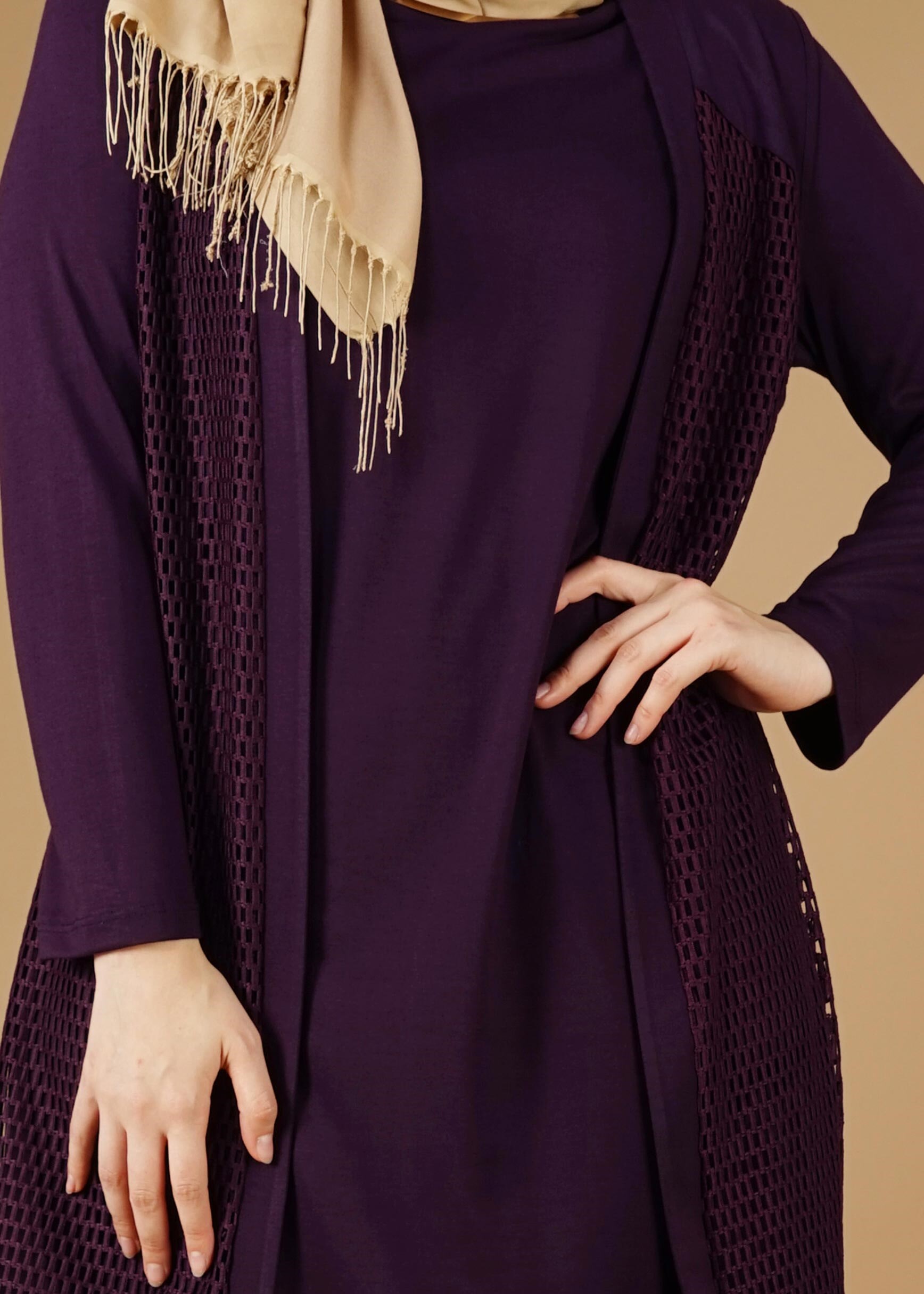 Tesettür giyim MOR FİLE DETAYLI 2&prime;Lİ ELBİSE 2648 