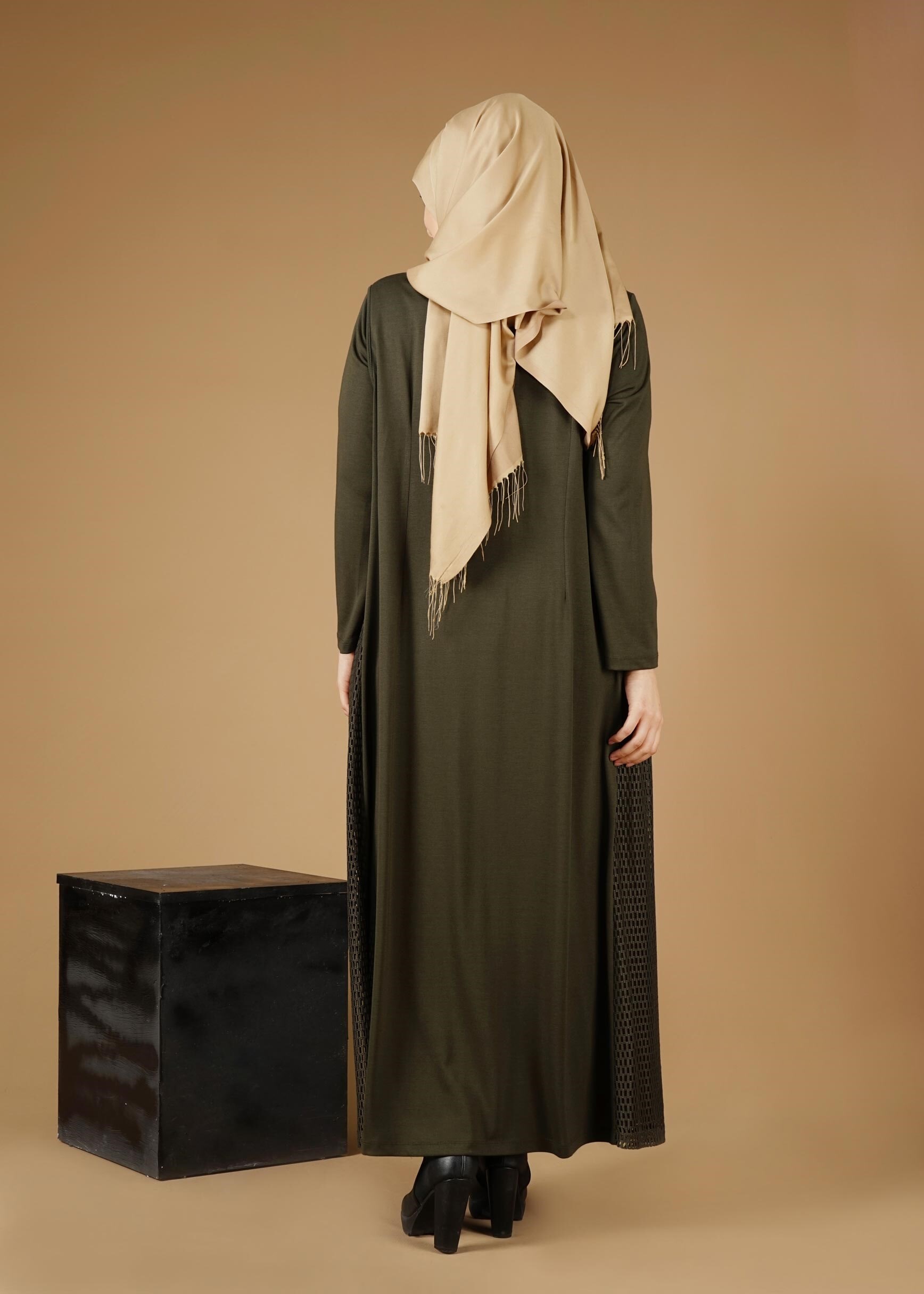 Tesettür giyim HAKİ FİLE DETAYLI 2&prime;Lİ ELBİSE 2648 