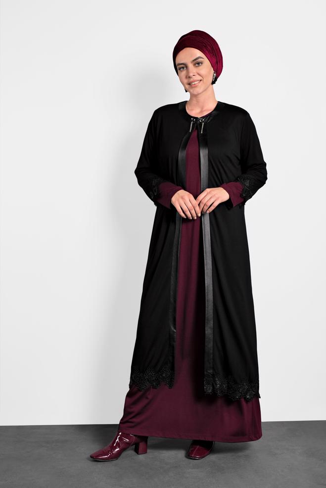 Hijab clothing CLARET RED LACY DRESS 2657  - ALVİNA