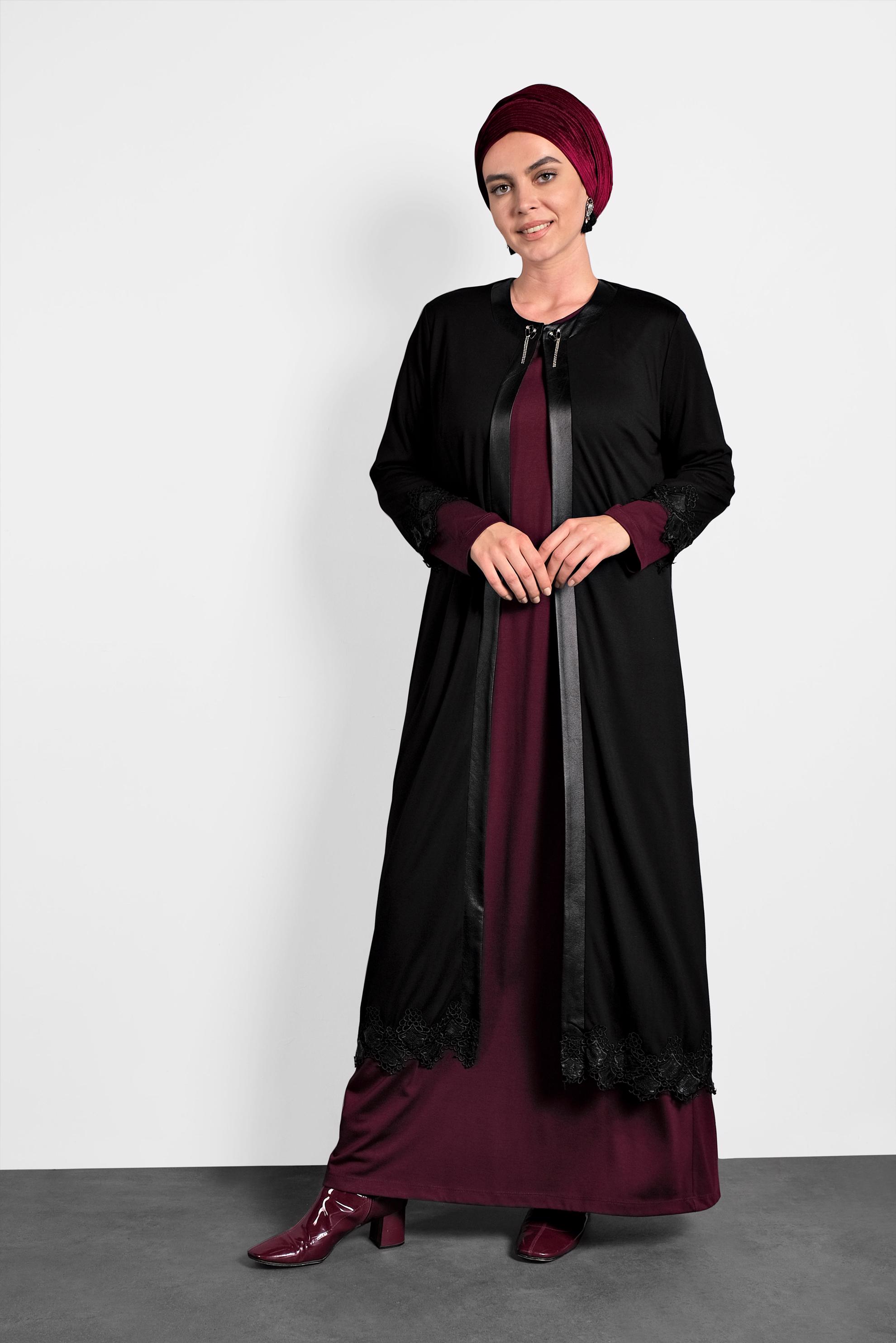 Vêtements hijab ROUGE BORDEAUX ROBE À GUIPURES 2657 
