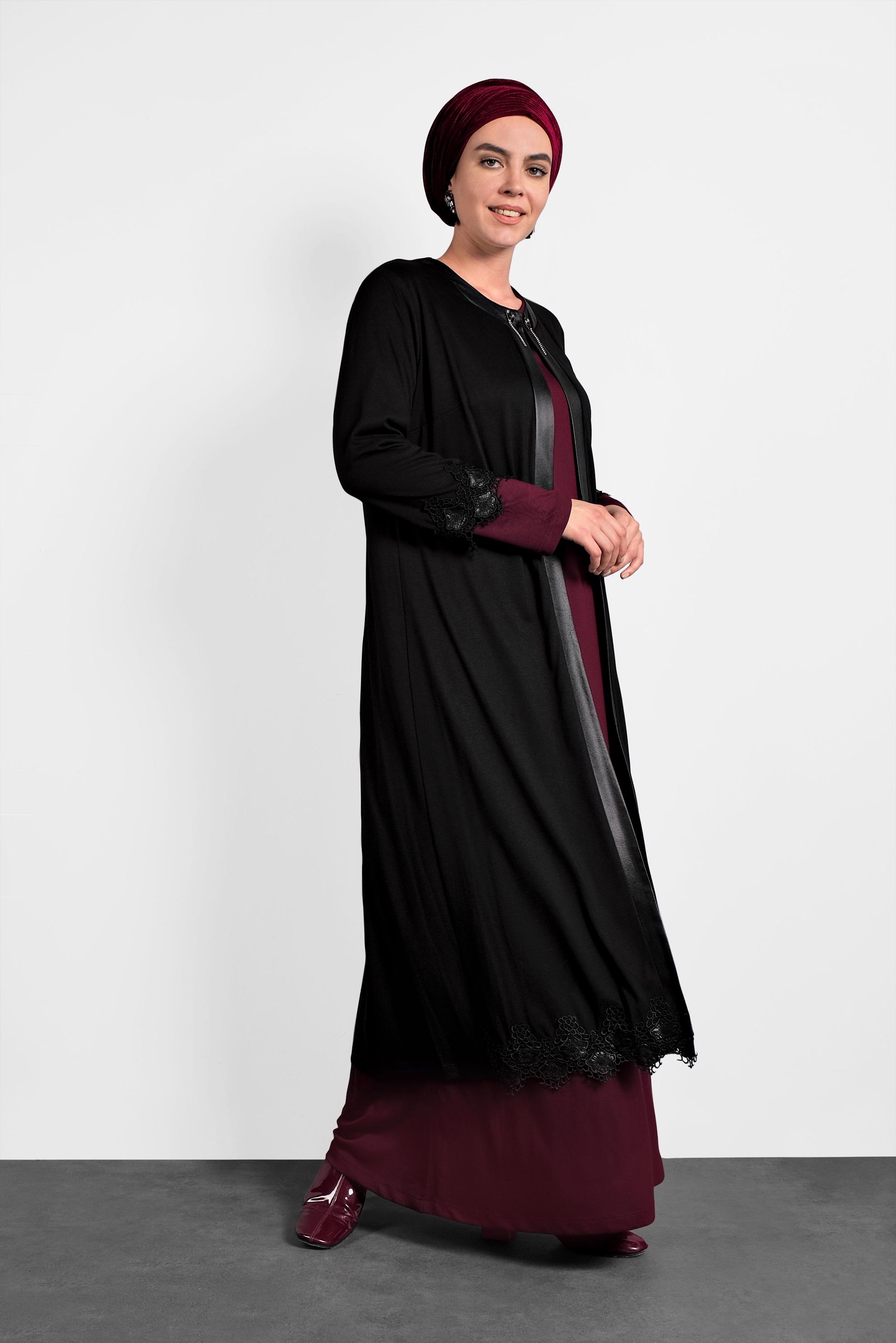 Vêtements hijab ROUGE BORDEAUX ROBE À GUIPURES 2657 