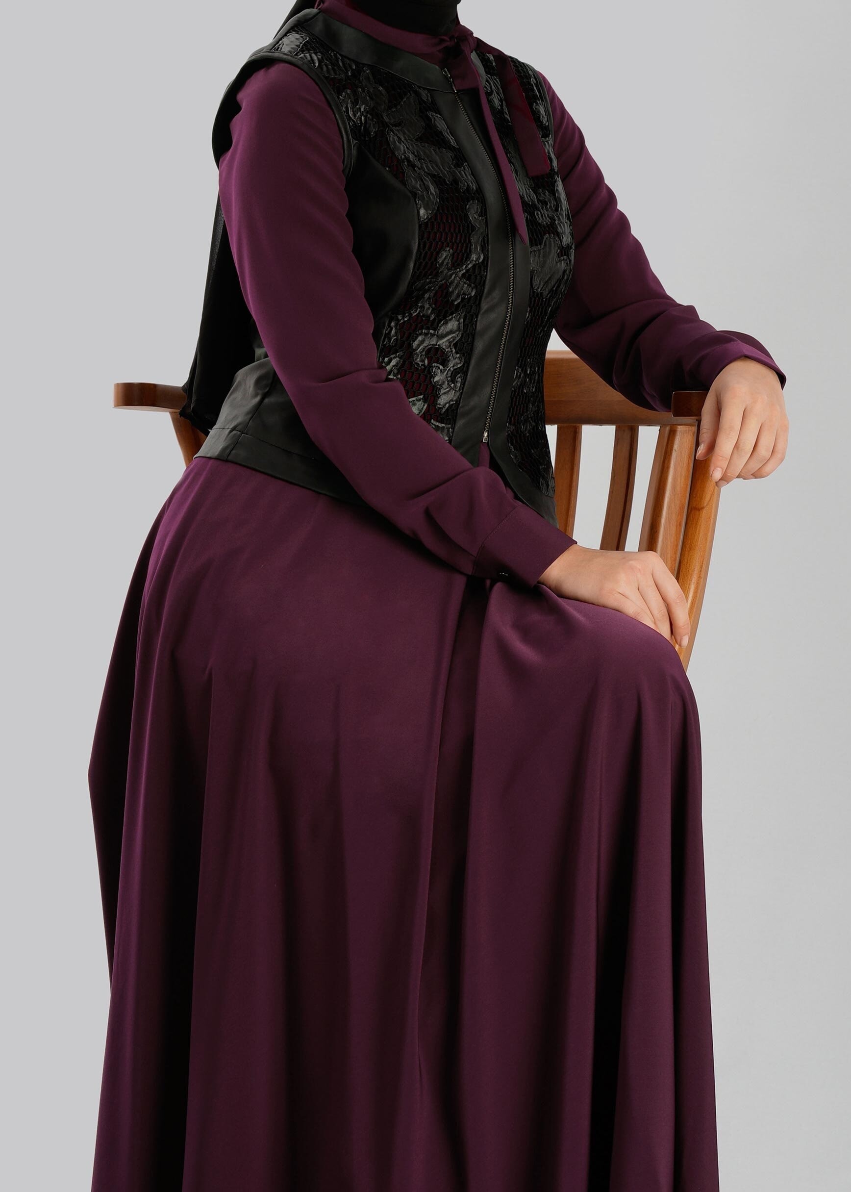 Tesettür giyim MÜRDÜM YELEĞİ DERİ ELBİSE 4700 