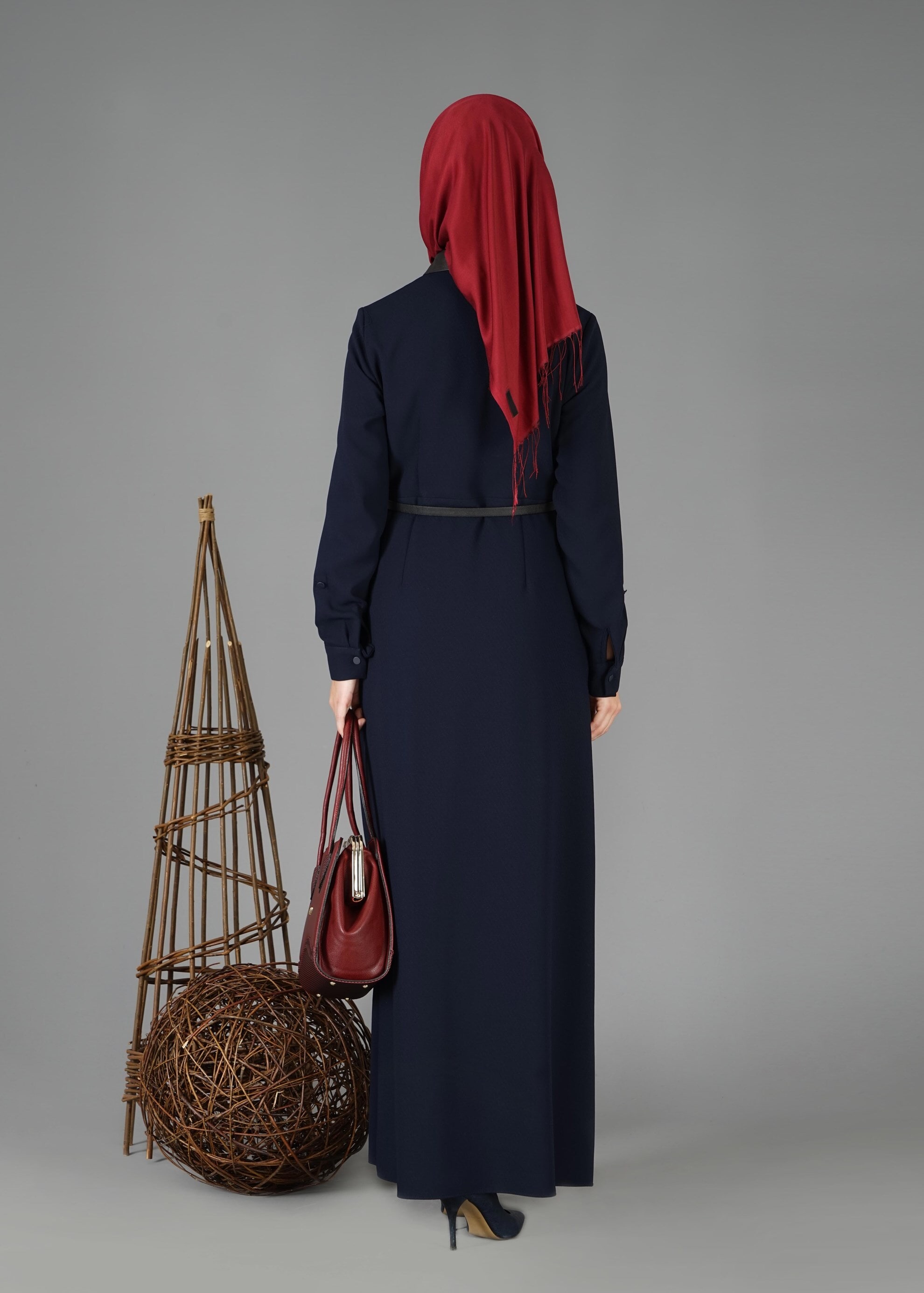 Tesettür giyim LACİVERT CEP DETAYLI DÜĞMELİ ELBİSE 4703 