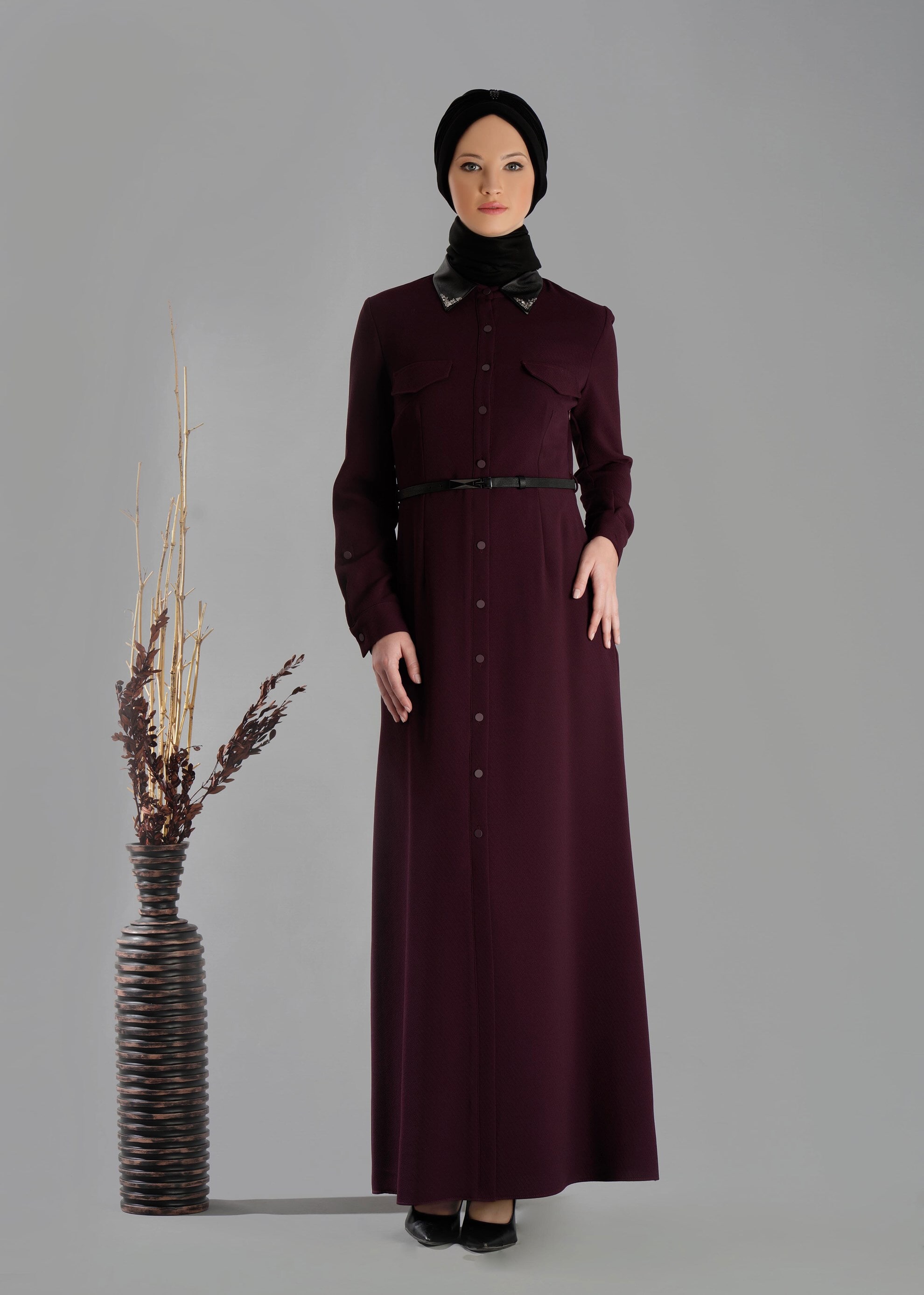 Tesettür giyim MÜRDÜM CEP DETAYLI DÜĞMELİ ELBİSE 4703 