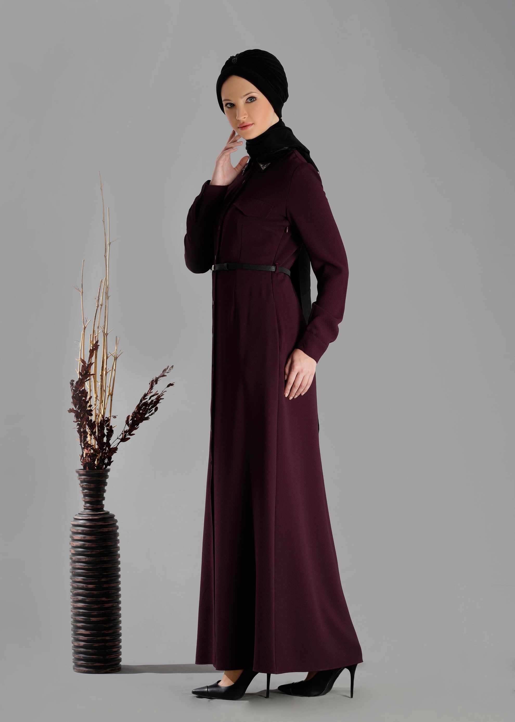 Tesettür giyim MÜRDÜM CEP DETAYLI DÜĞMELİ ELBİSE 4703 