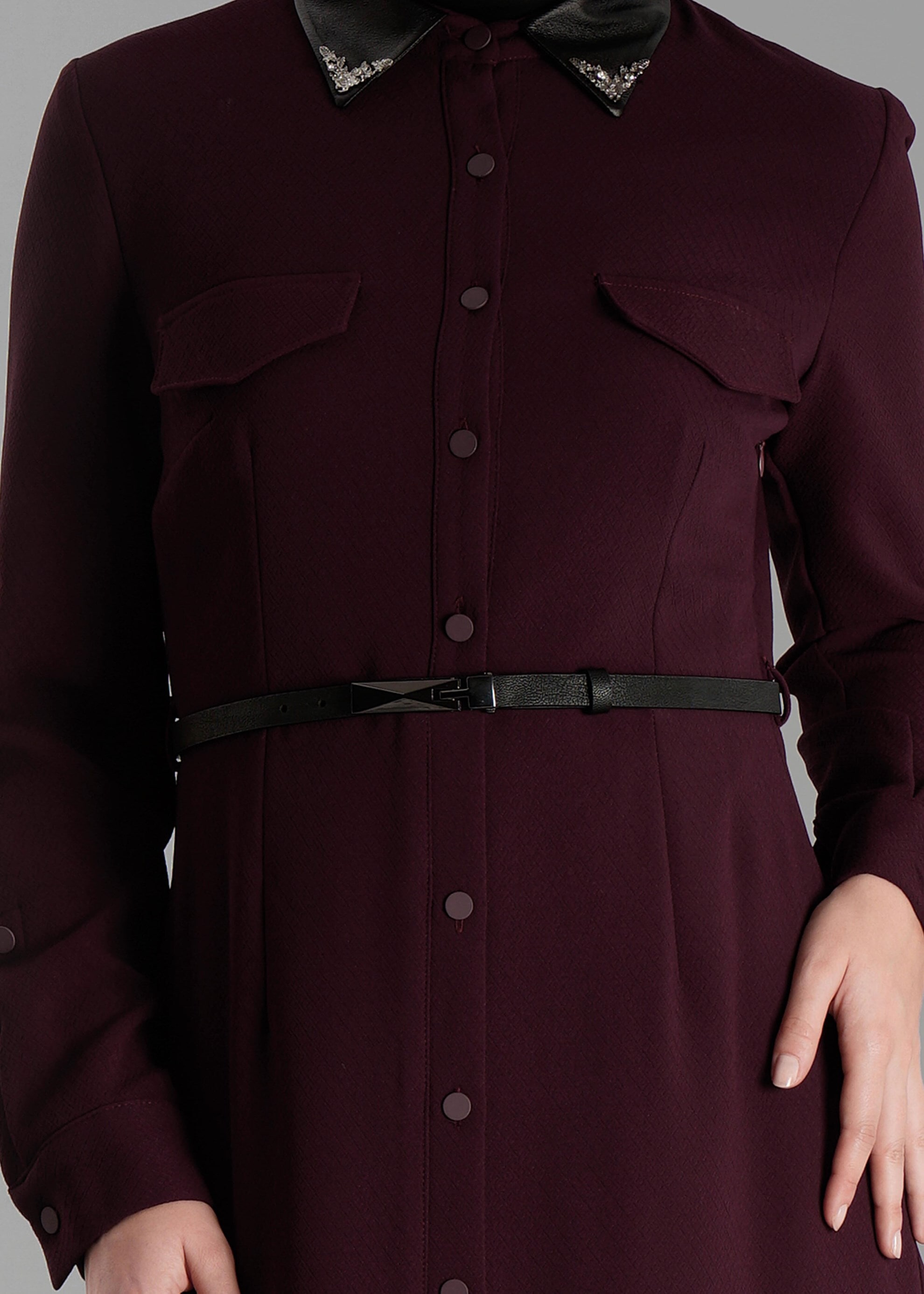 Tesettür giyim MÜRDÜM CEP DETAYLI DÜĞMELİ ELBİSE 4703 