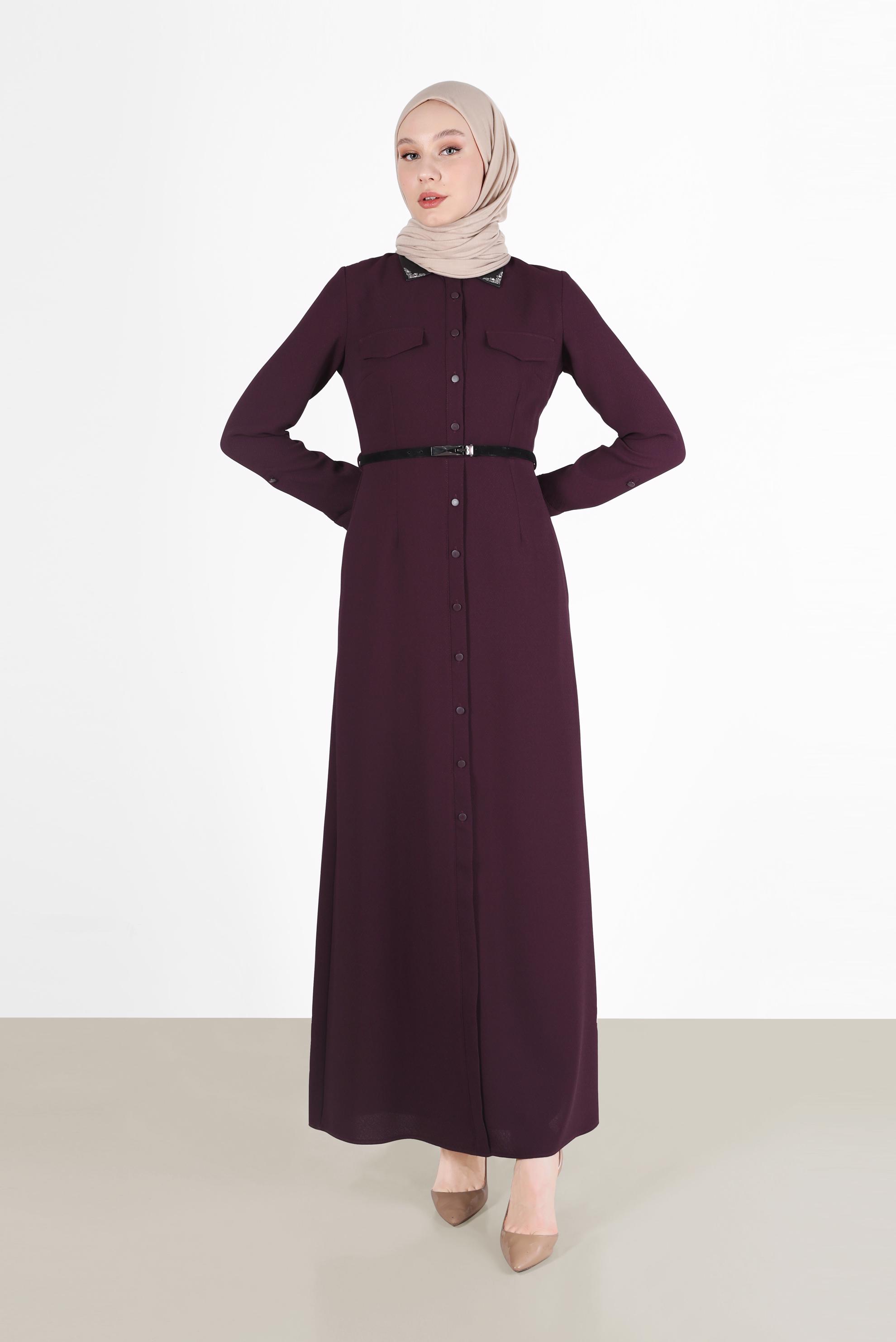 Tesettür giyim MÜRDÜM CEP DETAYLI DÜĞMELİ ELBİSE 4703 