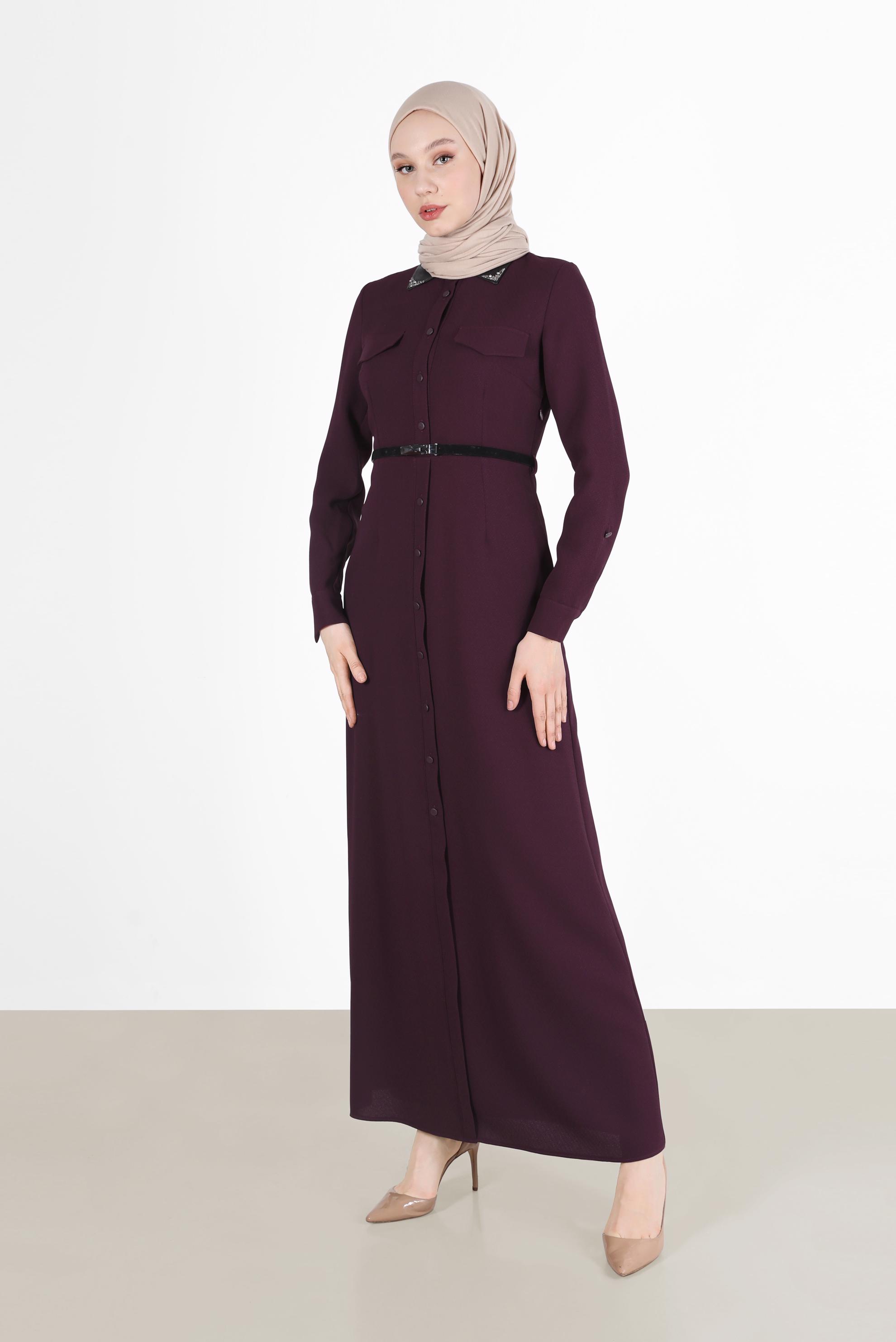 Tesettür giyim MÜRDÜM CEP DETAYLI DÜĞMELİ ELBİSE 4703 