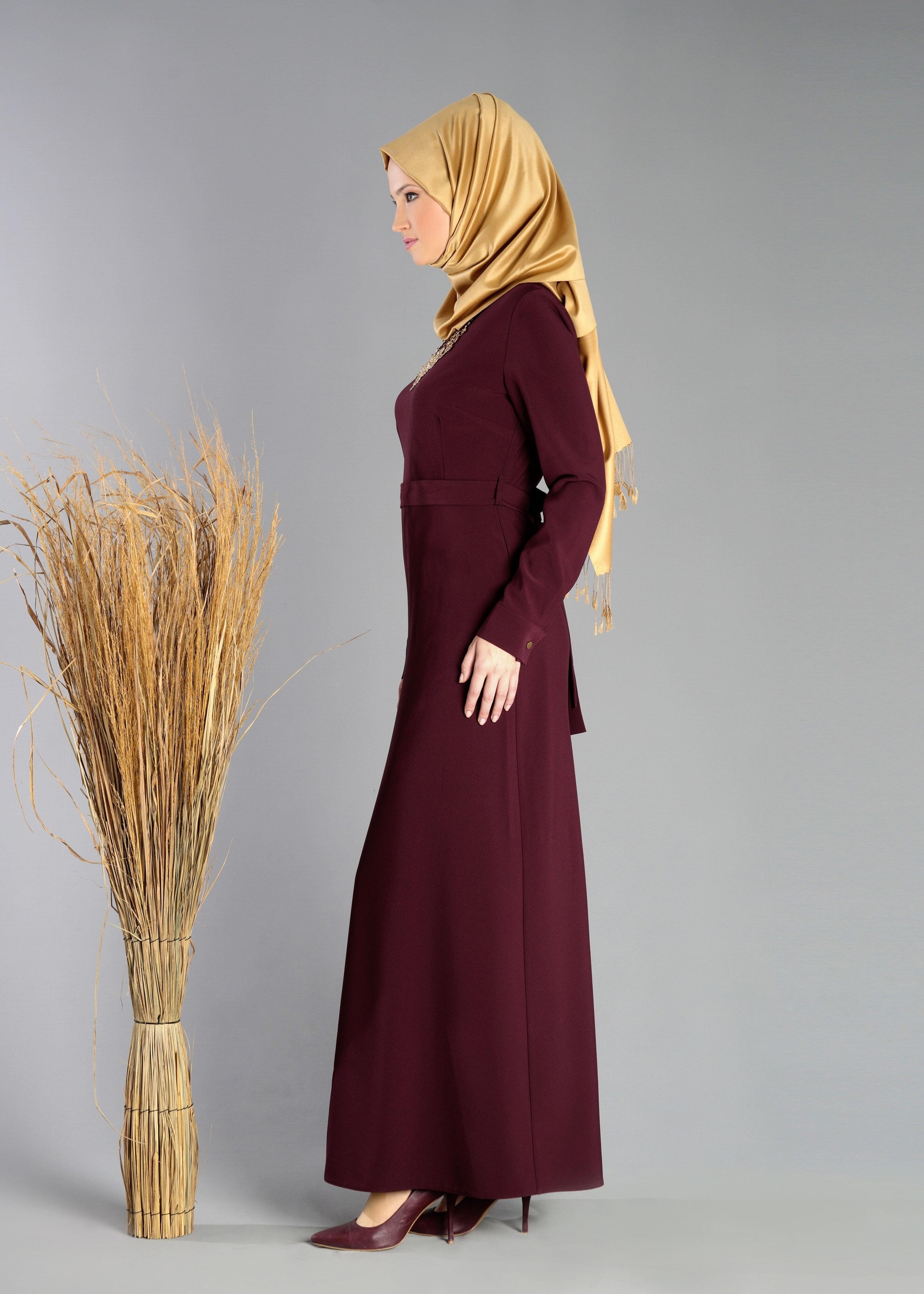 Tesettür giyim BORDO 4704 ELBİSE