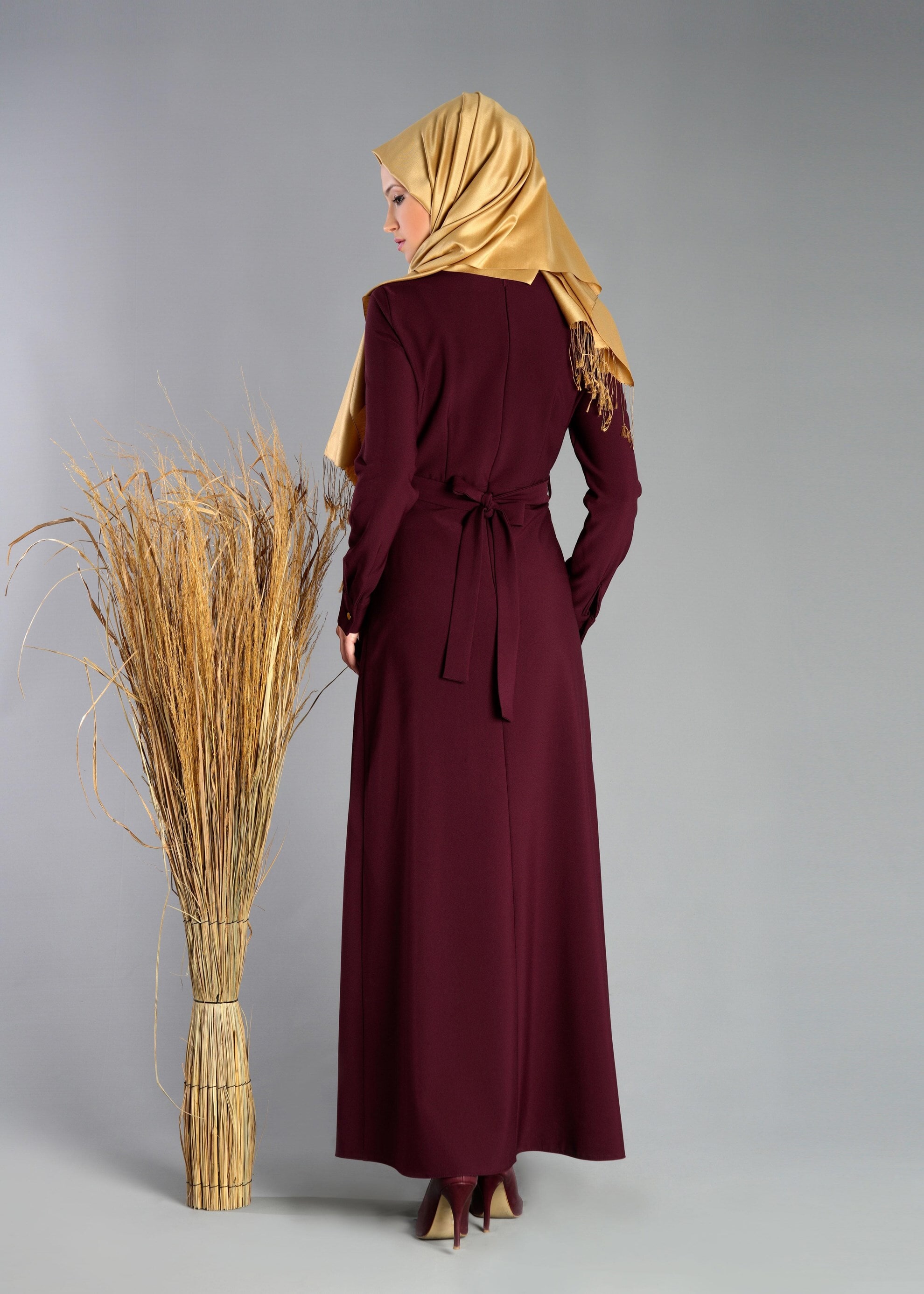 Tesettür giyim BORDO 4704 ELBİSE