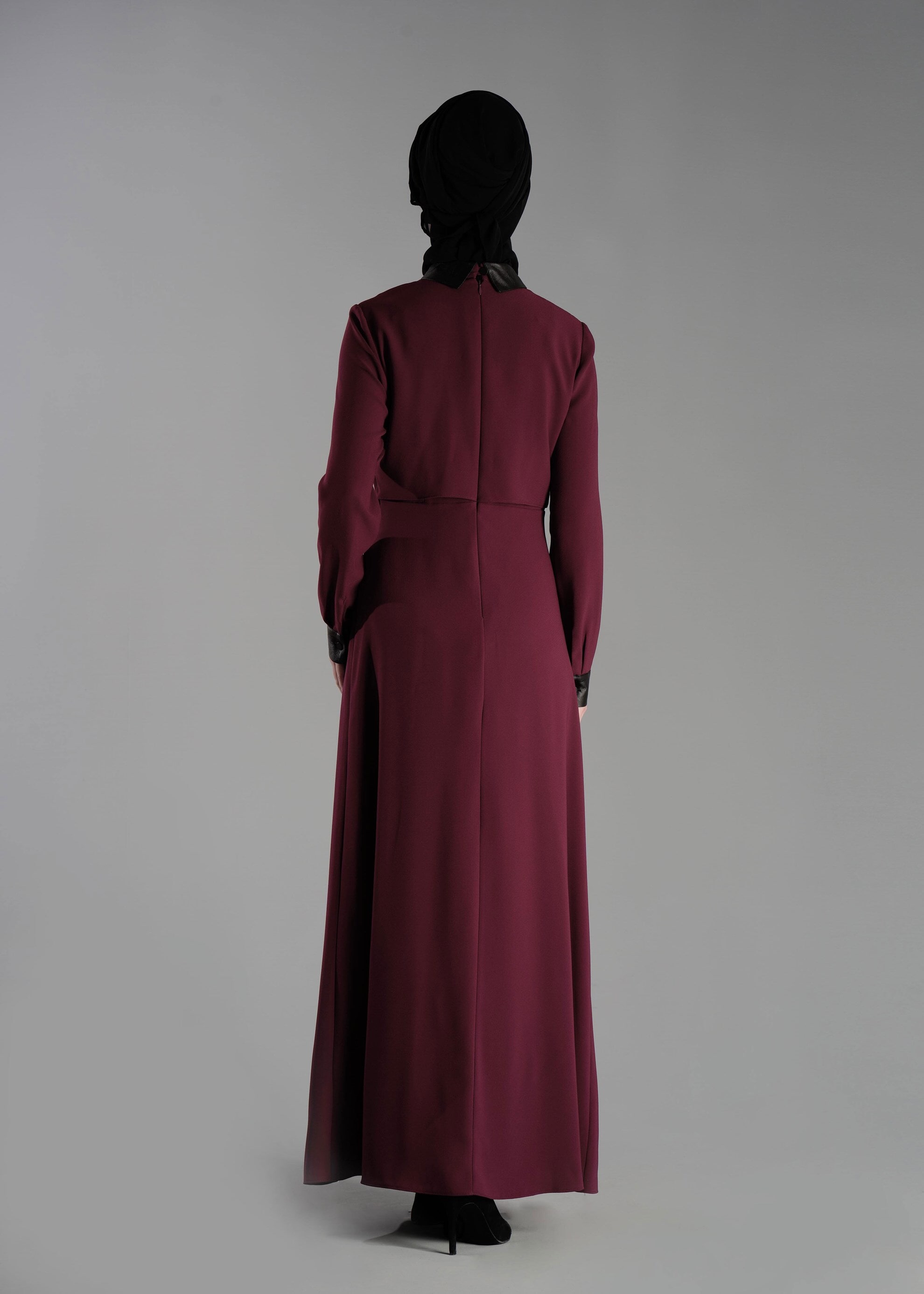 Tesettür giyim BORDO DANTEL DETAYLI ELBİSE 4762 