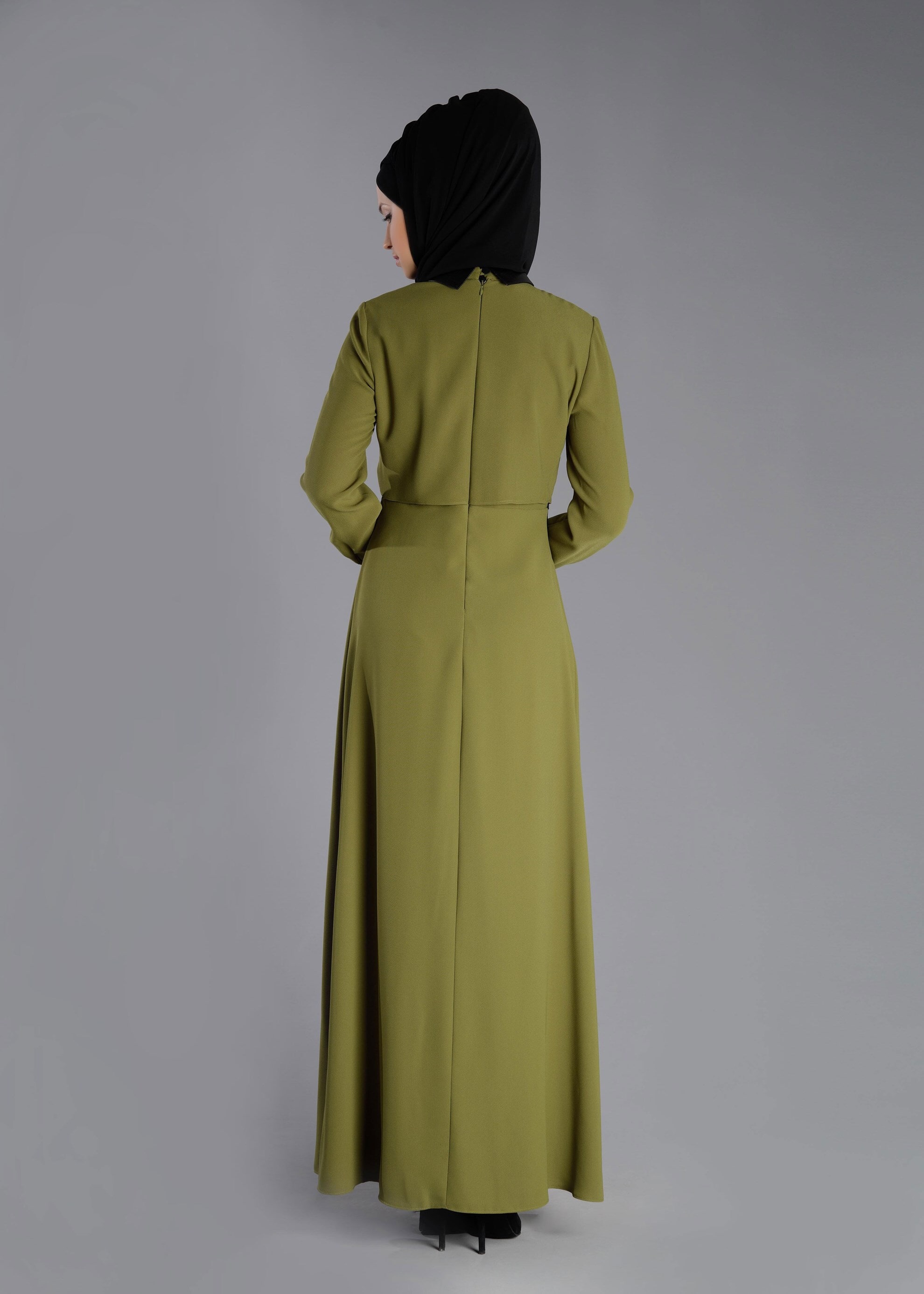 Tesettür giyim YEŞİL DANTEL DETAYLI ELBİSE 4762 