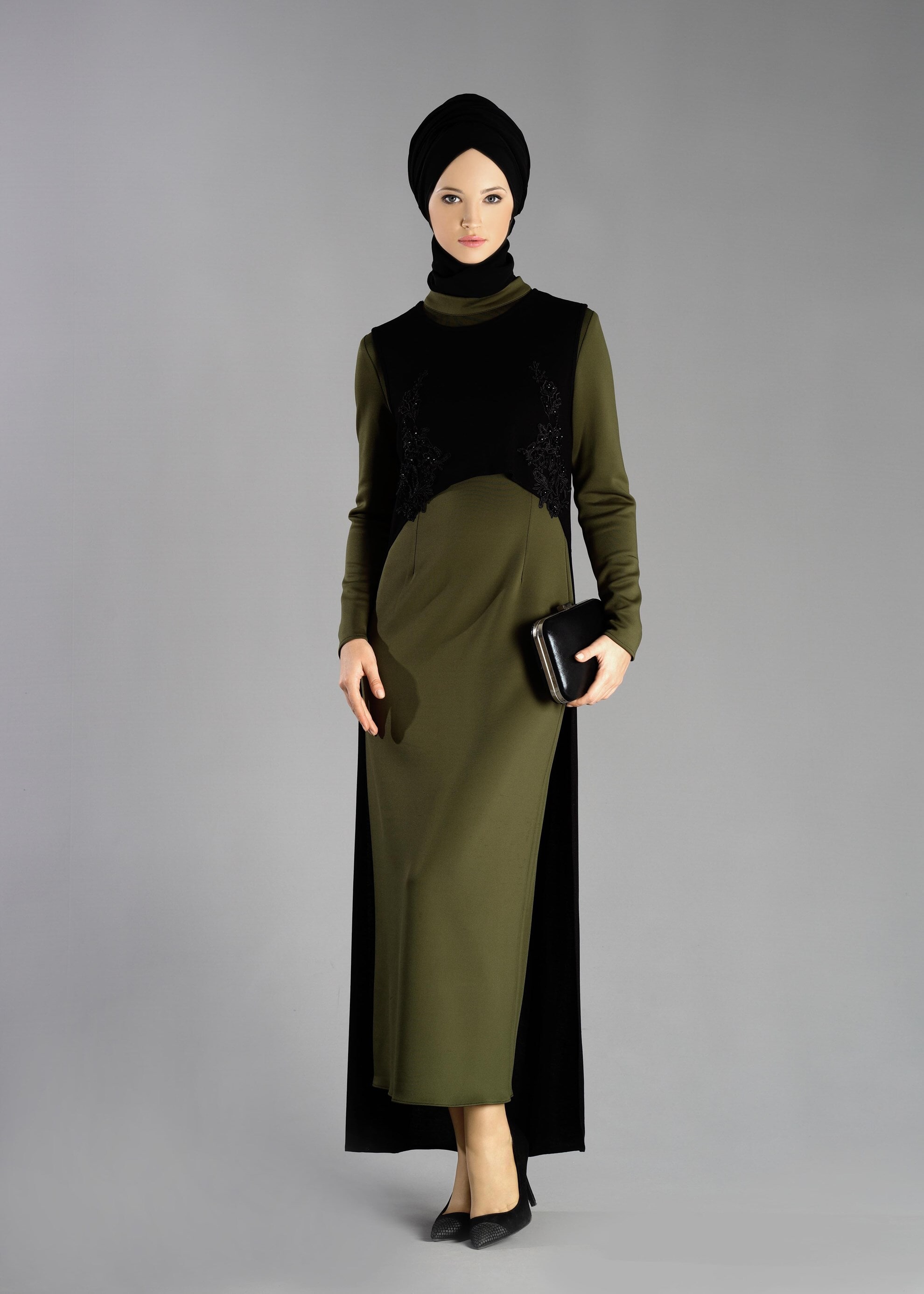 Tesettür giyim HAKİ 4766 ELBİSE
