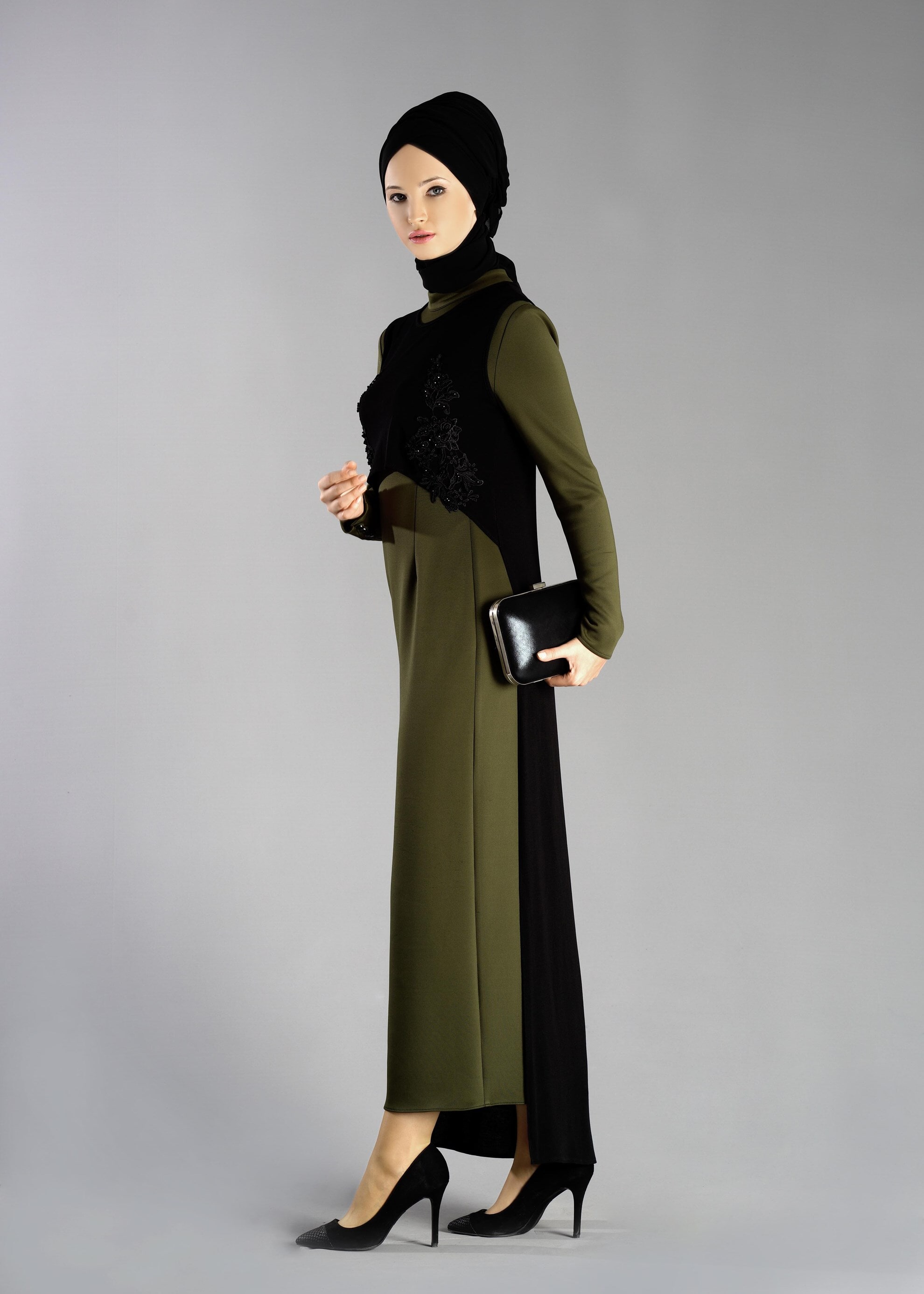 Tesettür giyim HAKİ 4766 ELBİSE