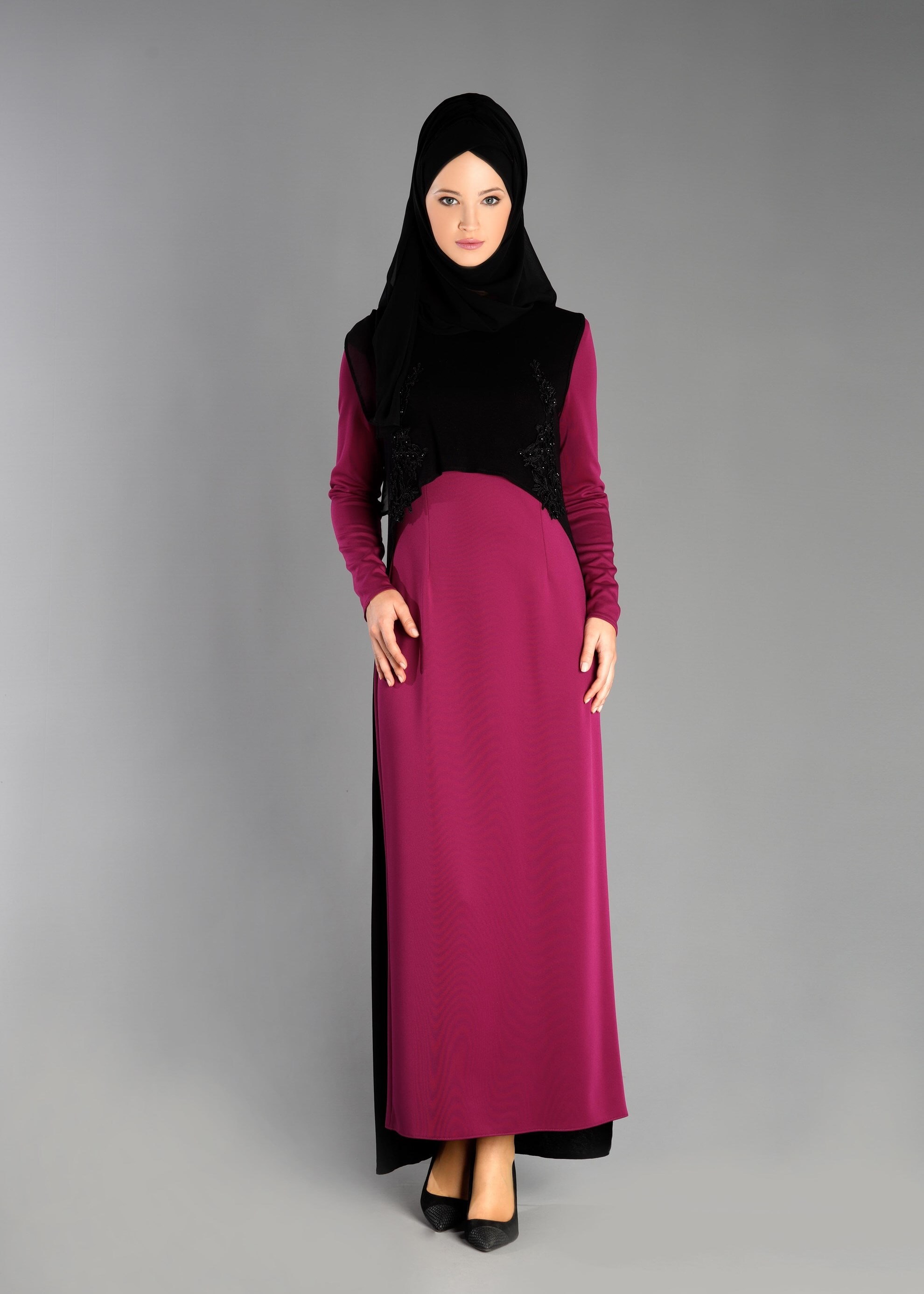 Tesettür giyim FUŞYA 4766 ELBİSE