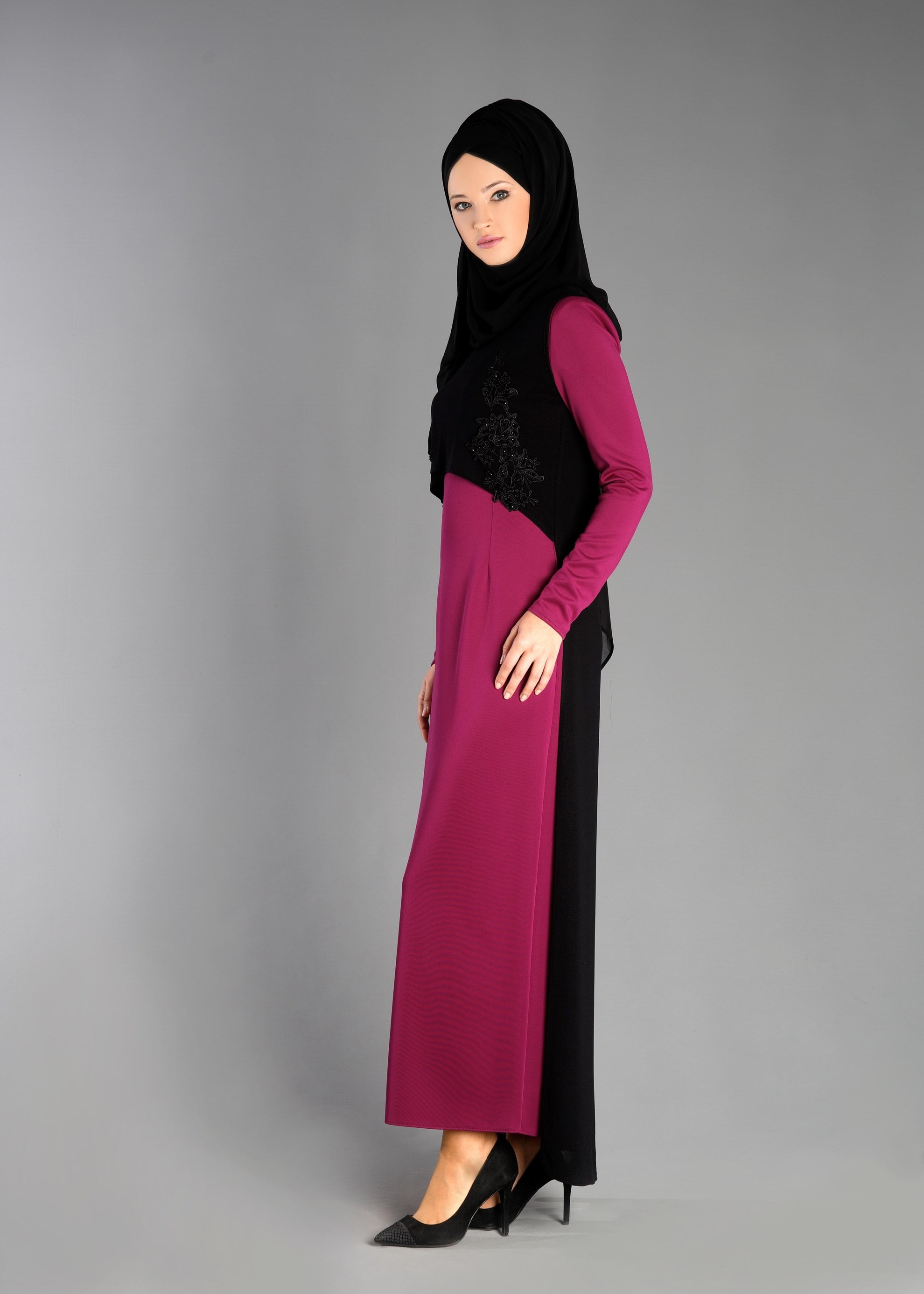 Tesettür giyim FUŞYA 4766 ELBİSE