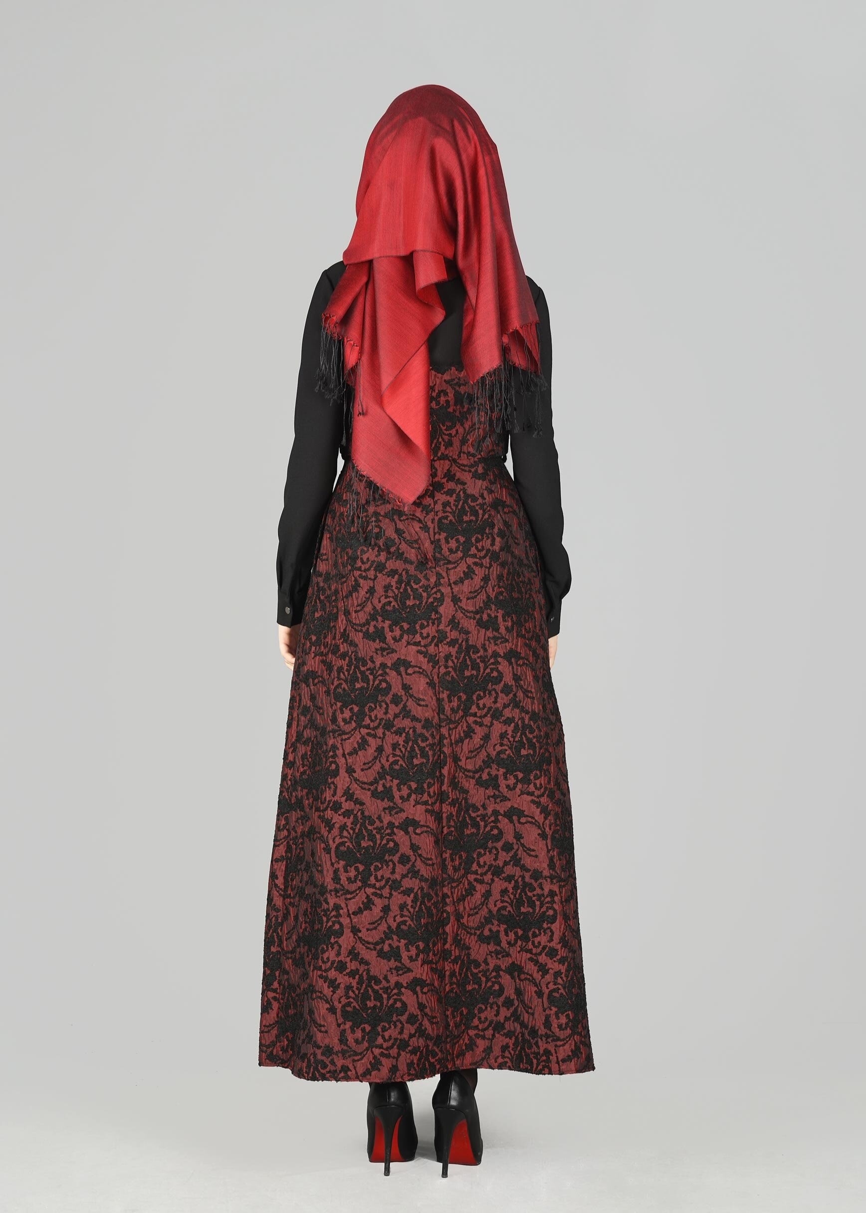 Tesettür giyim BORDO GÜPÜRLÜ ELBİSE 4795 