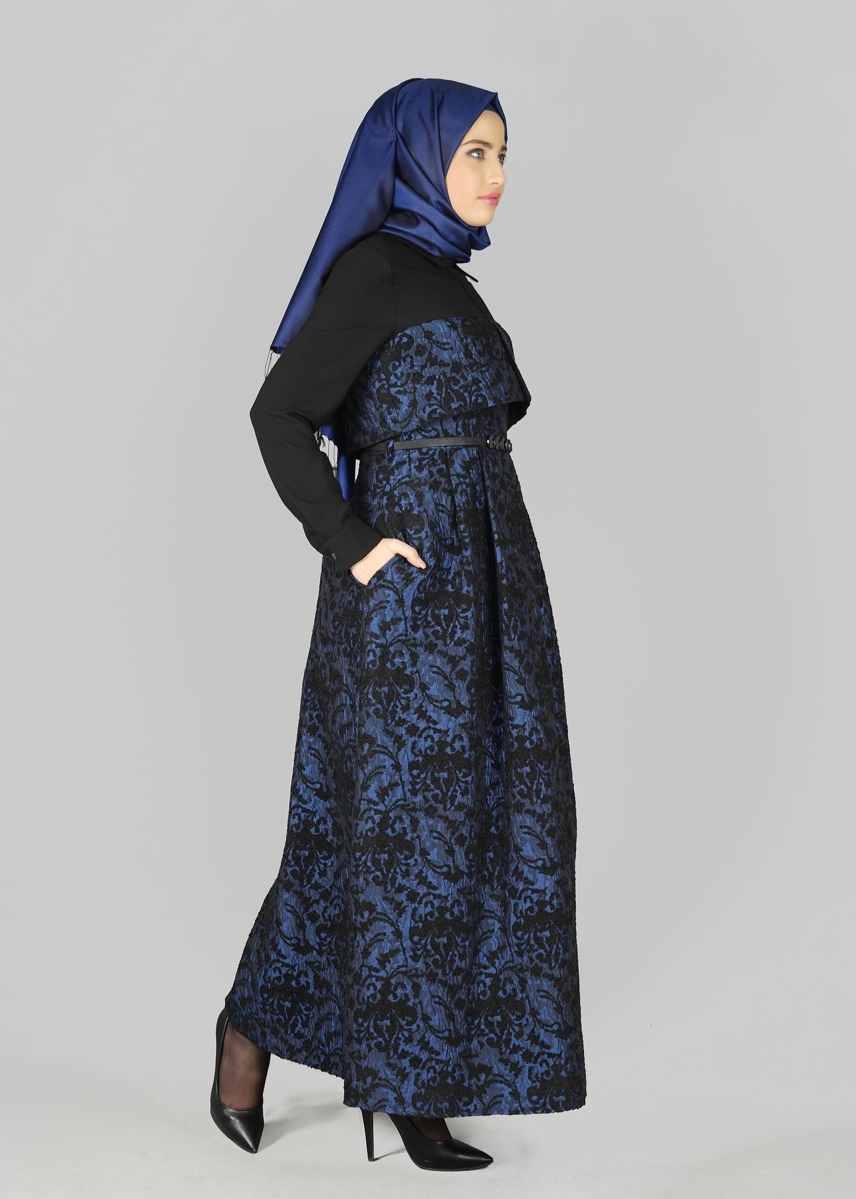Tesettür giyim LACİVERT GÜPÜRLÜ ELBİSE 4795 