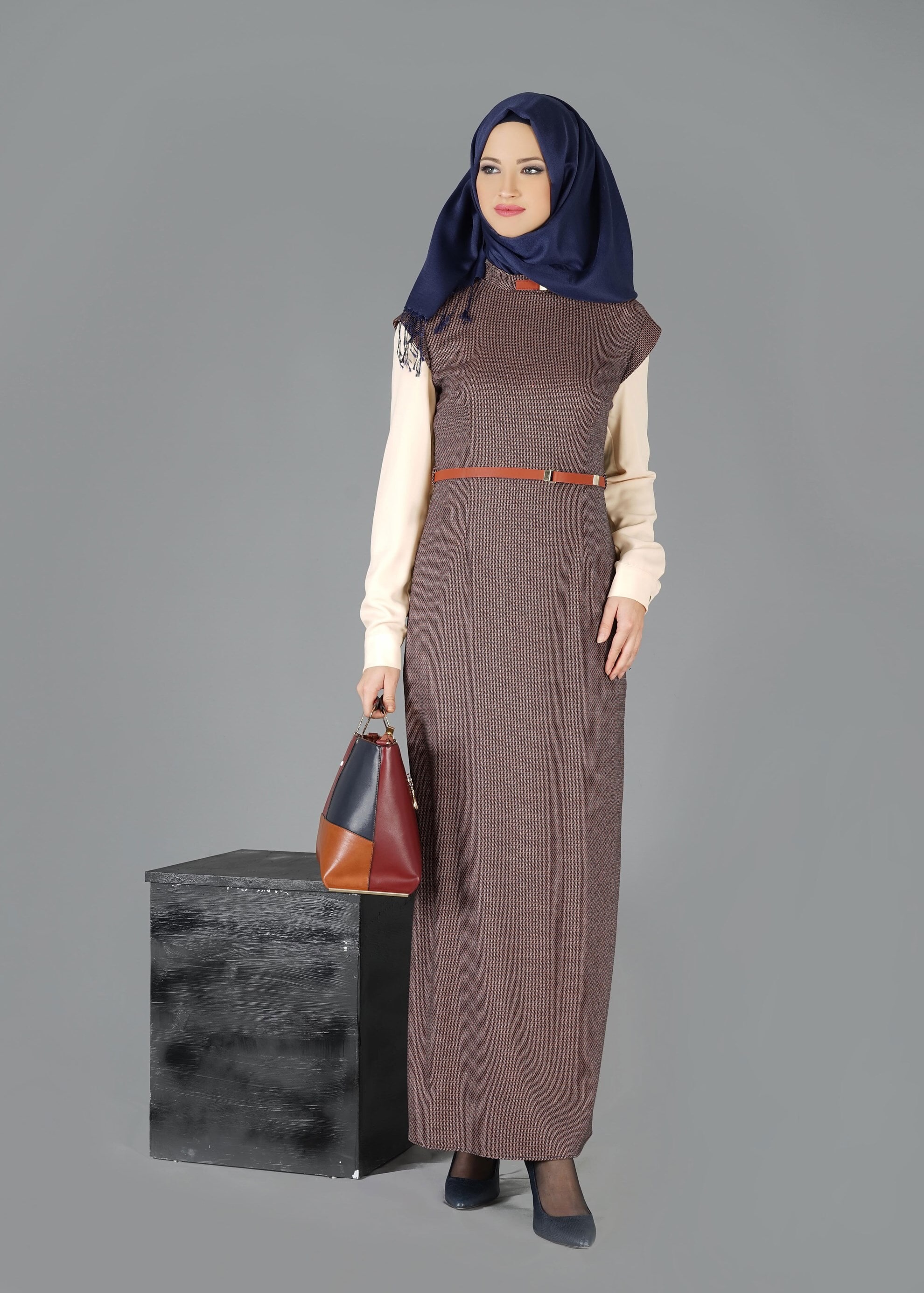 Tesettür giyim TURUNCU 4798 ELBİSE