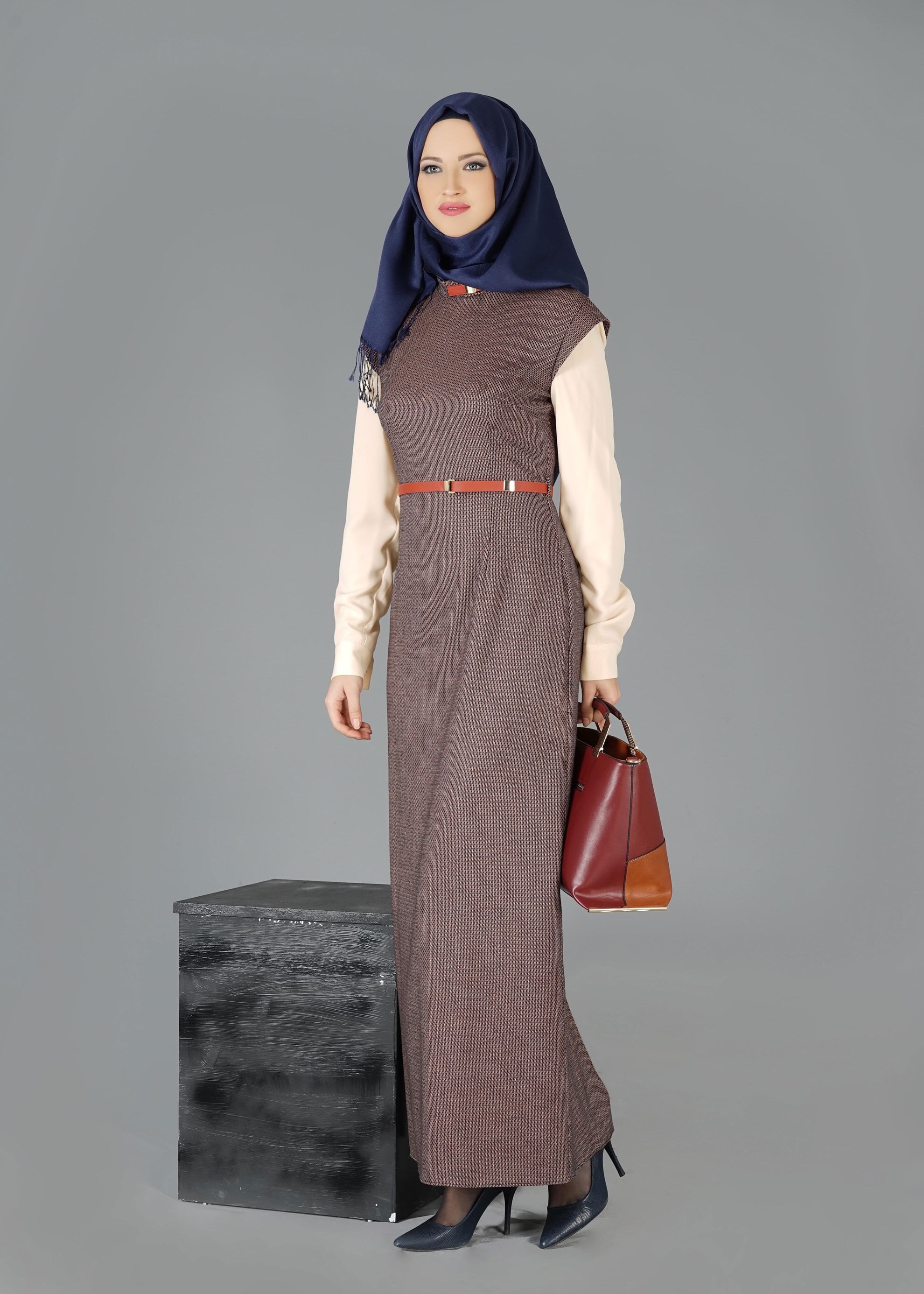 Tesettür giyim TURUNCU 4798 ELBİSE