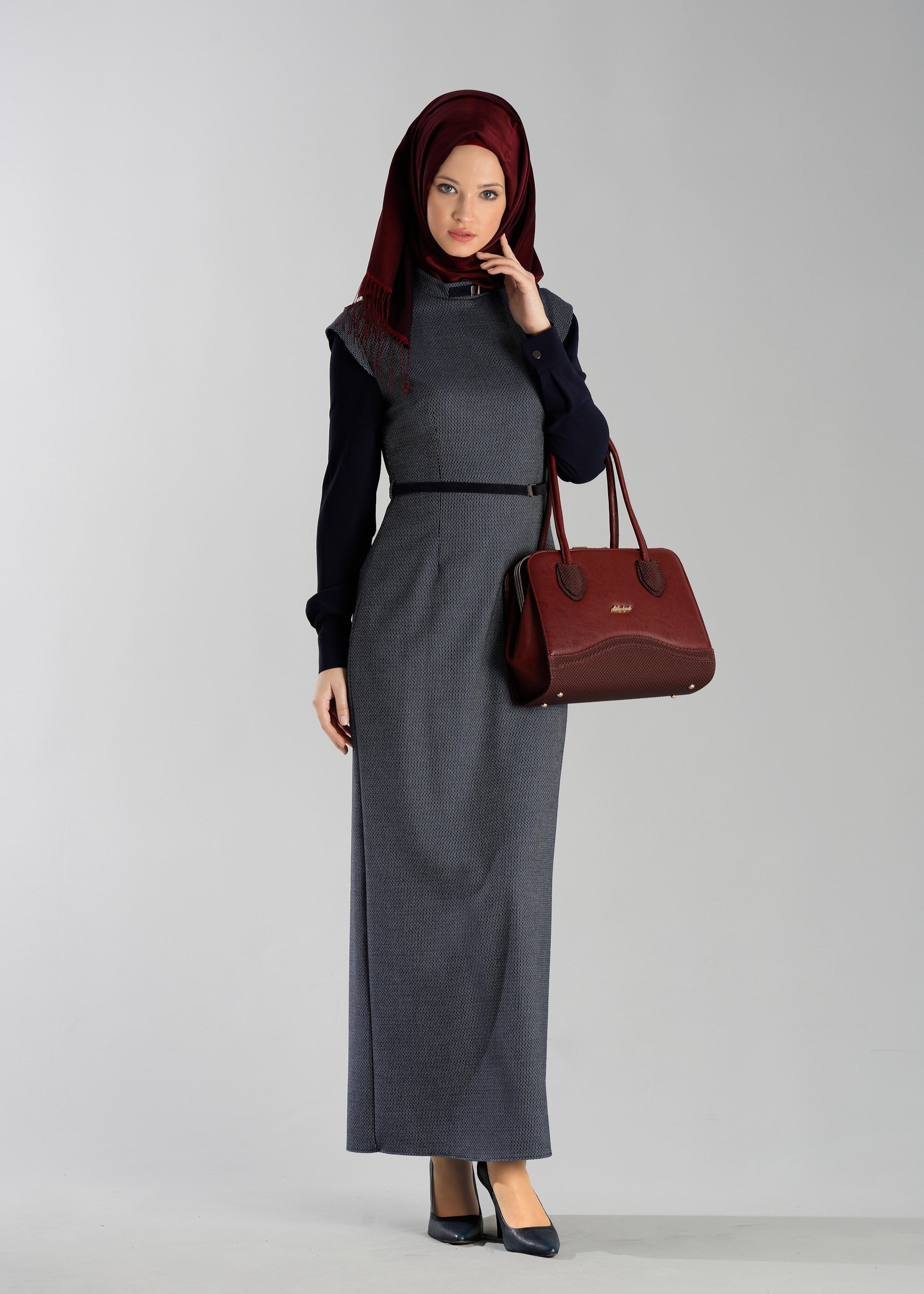 Tesettür giyim LACİVERT 4798 ELBİSE