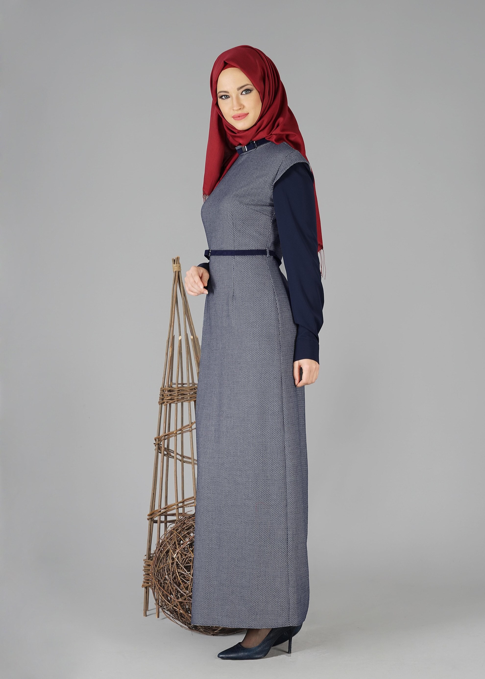 Tesettür giyim LACİVERT 4798 ELBİSE