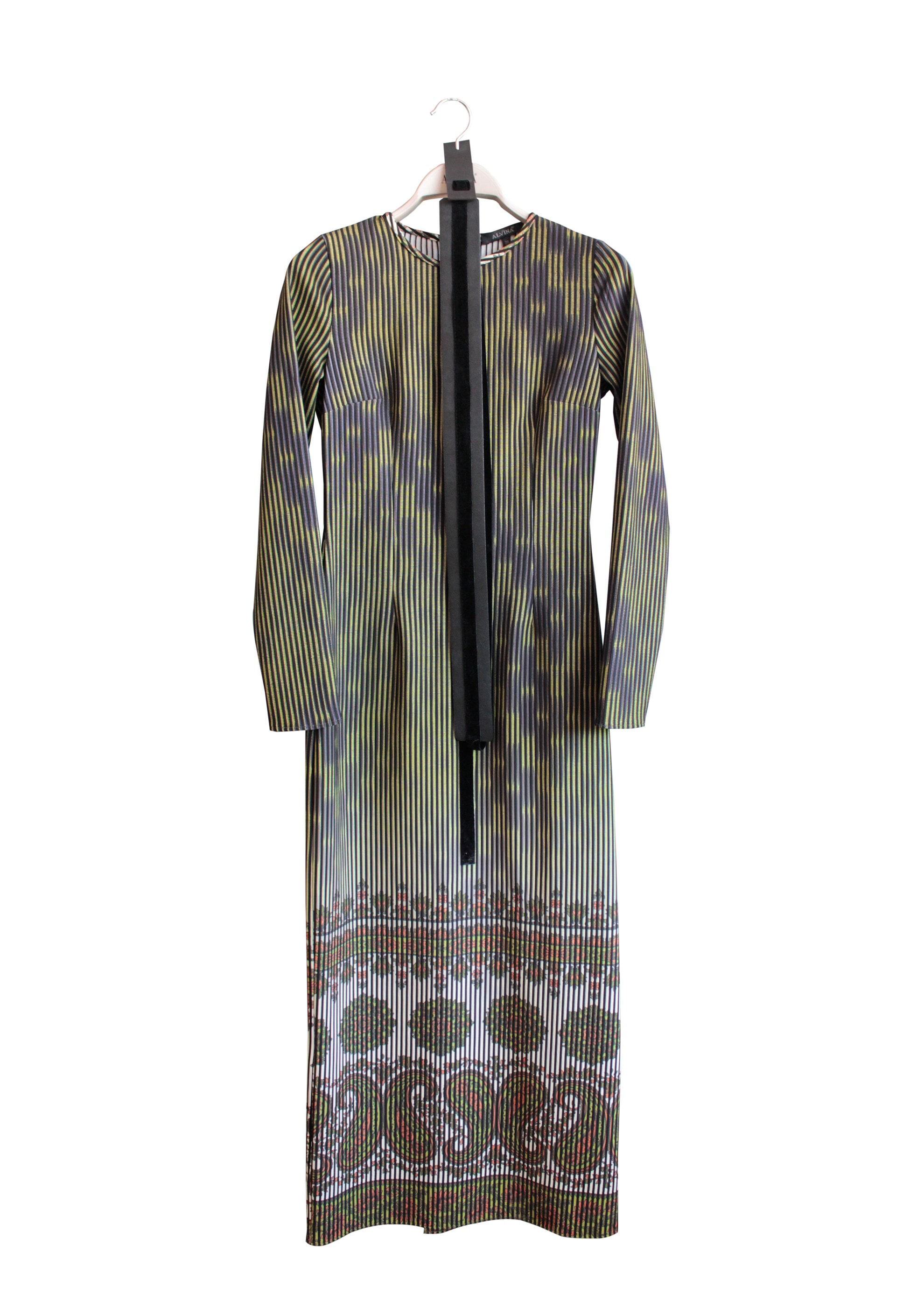 Tesettür giyim YEŞİL DESENLİ ELBİSE 4847 