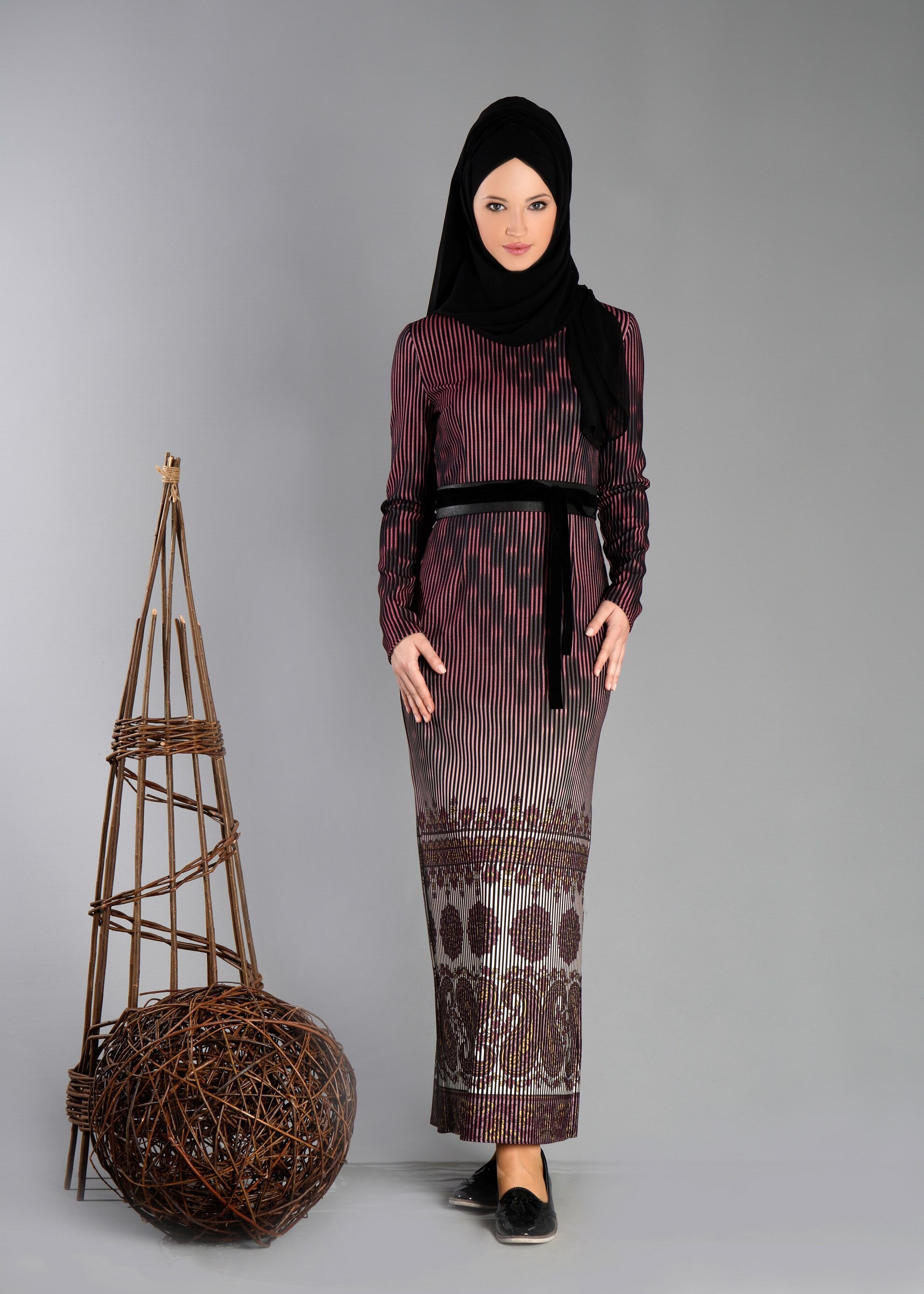 Tesettür giyim MÜRDÜM DESENLİ ELBİSE 4847 