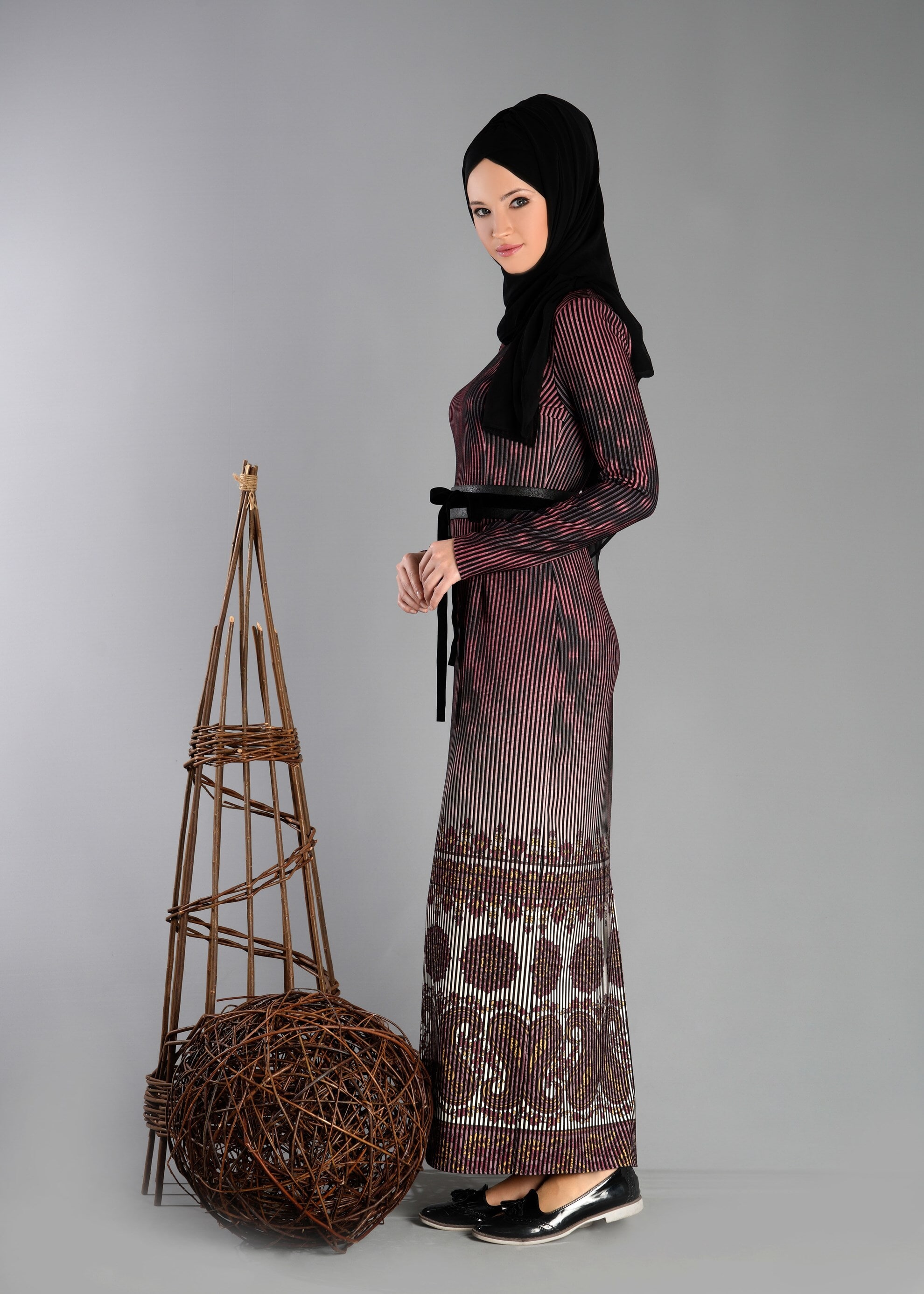 Tesettür giyim MÜRDÜM DESENLİ ELBİSE 4847 