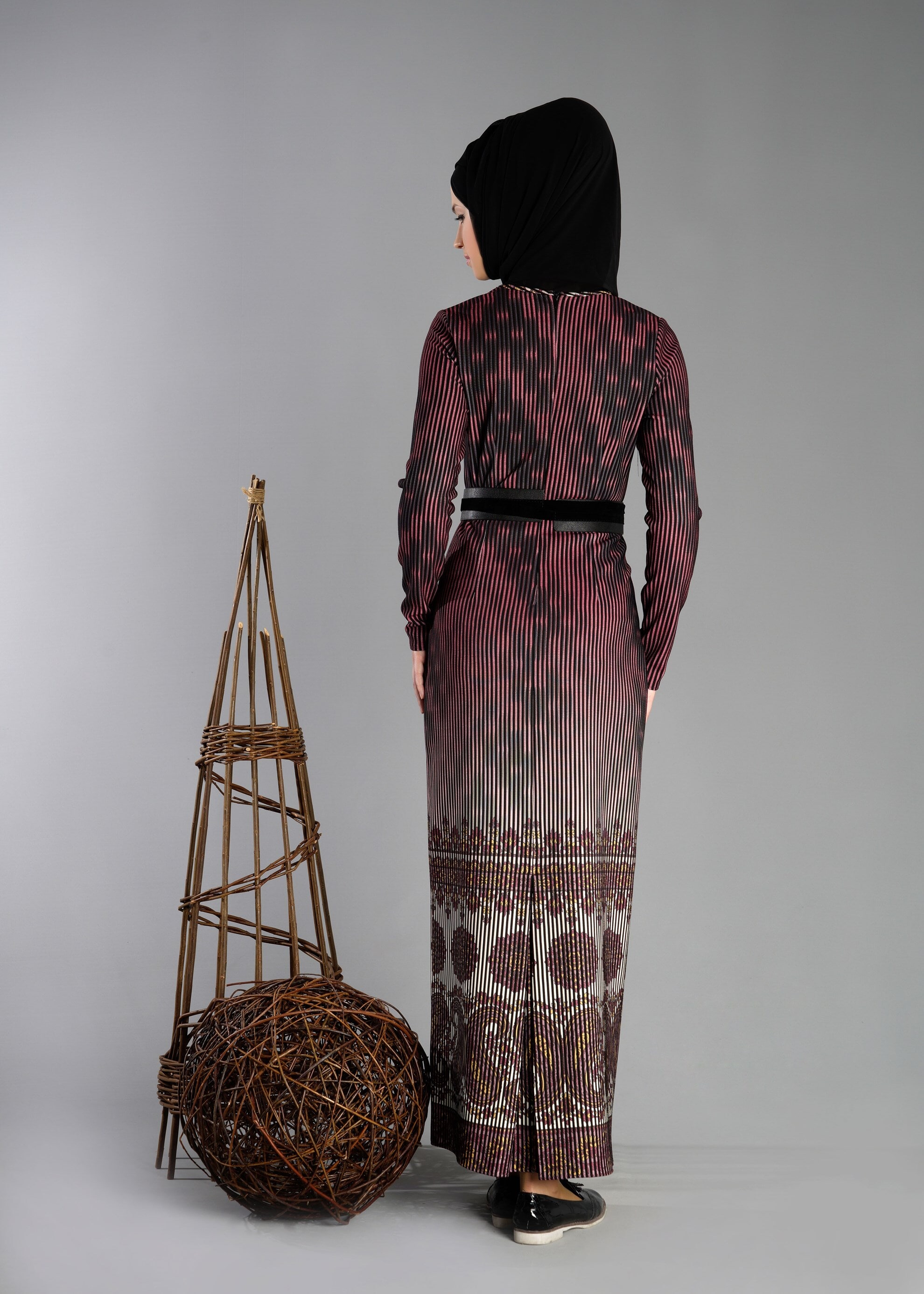 Tesettür giyim MÜRDÜM DESENLİ ELBİSE 4847 