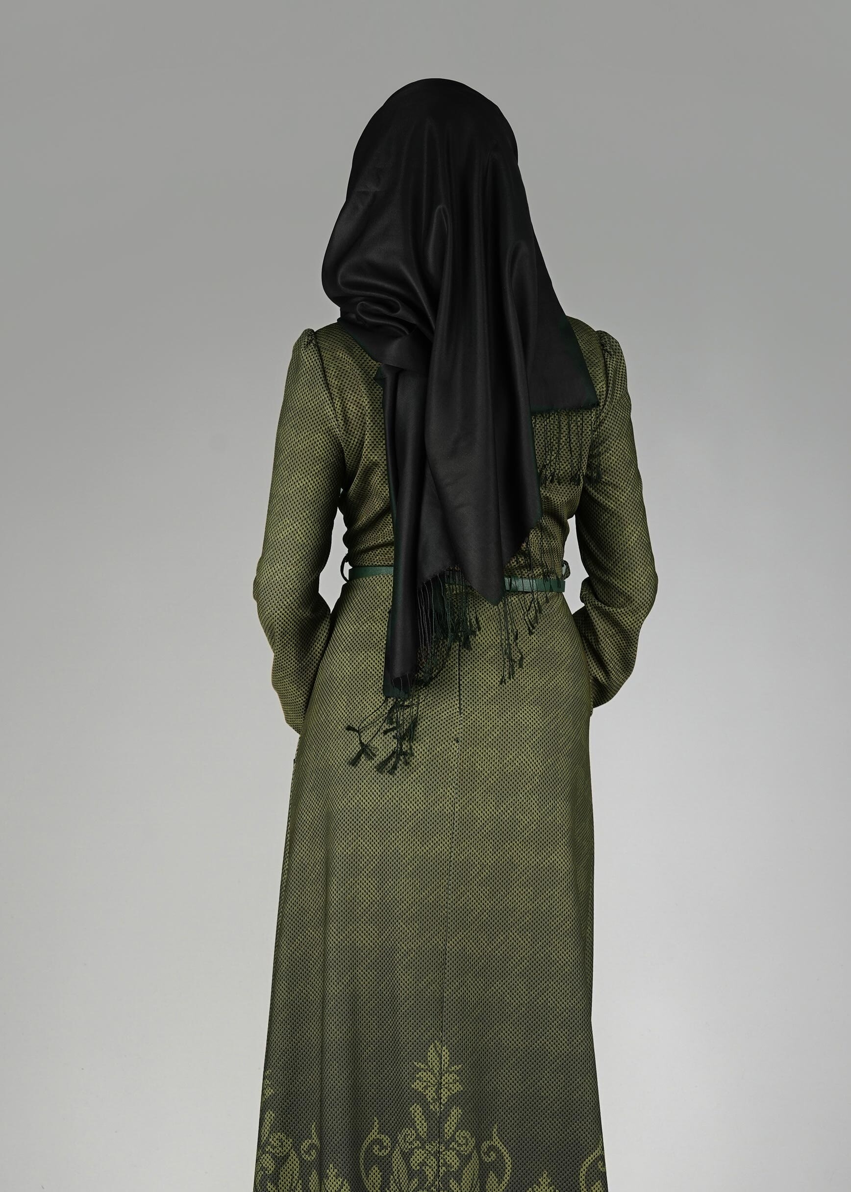 Tesettür giyim HAKİ DESENLİ ELBİSE 4848 