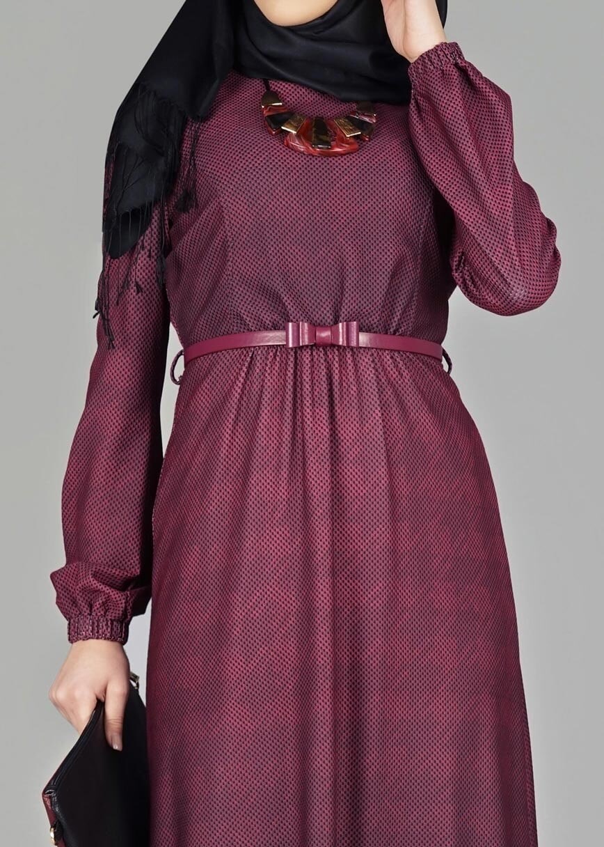 Tesettür giyim MÜRDÜM DESENLİ ELBİSE 4848 