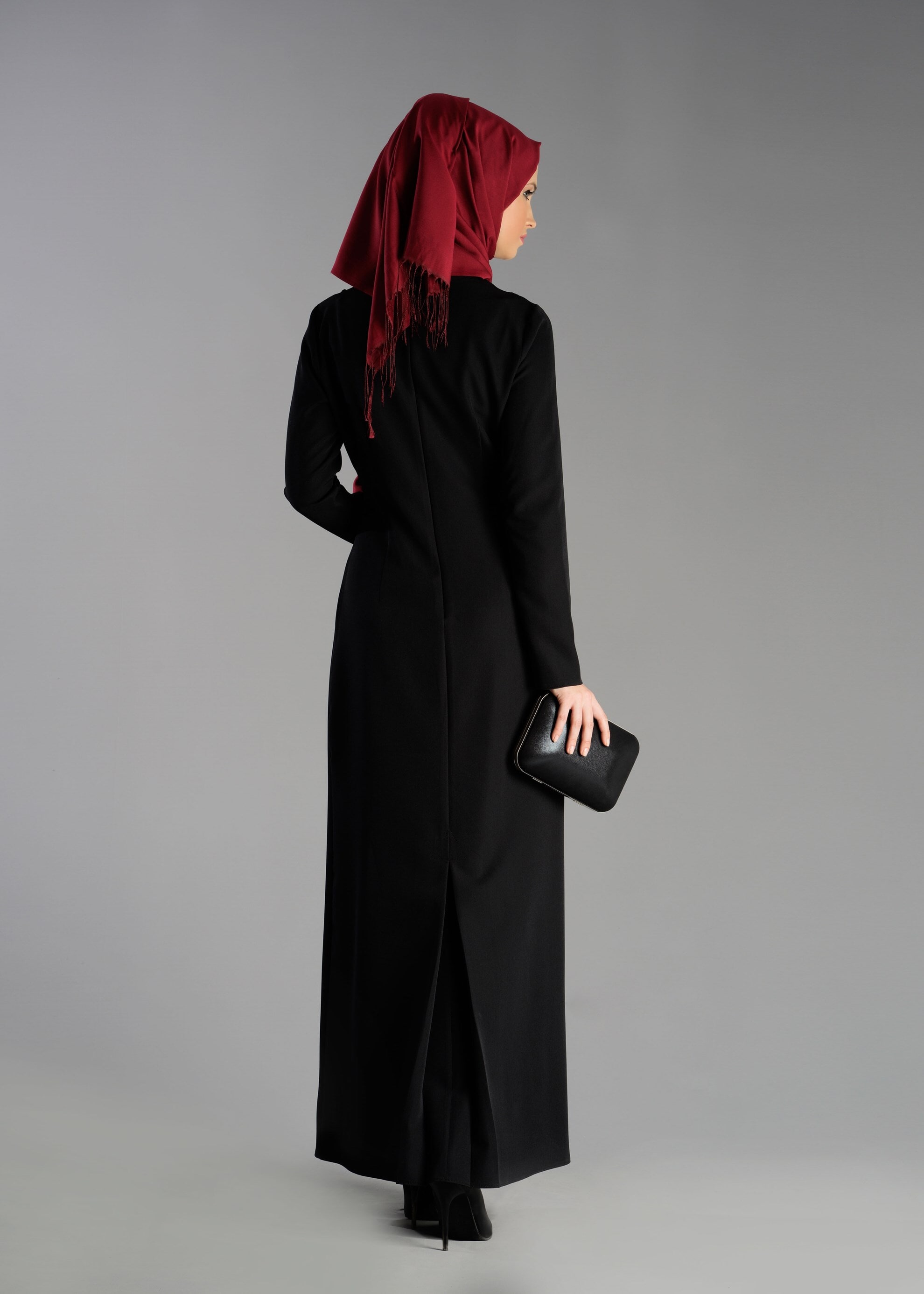 Tesettür giyim SİYAH PÜSKÜLLÜ ELBİSE 4849 