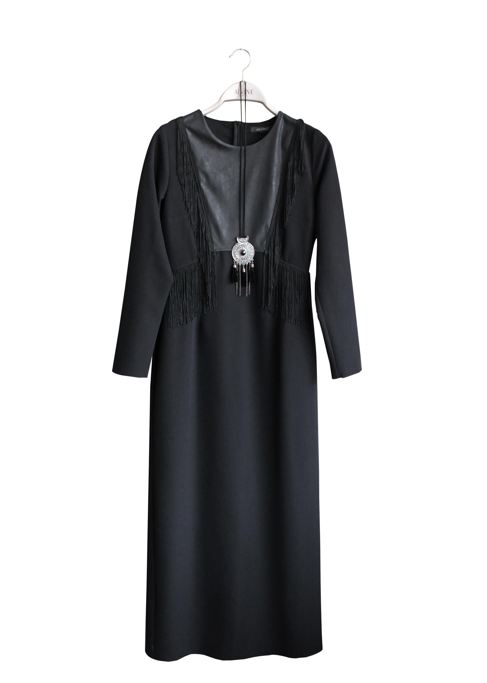 Tesettür giyim SİYAH PÜSKÜLLÜ ELBİSE 4849 