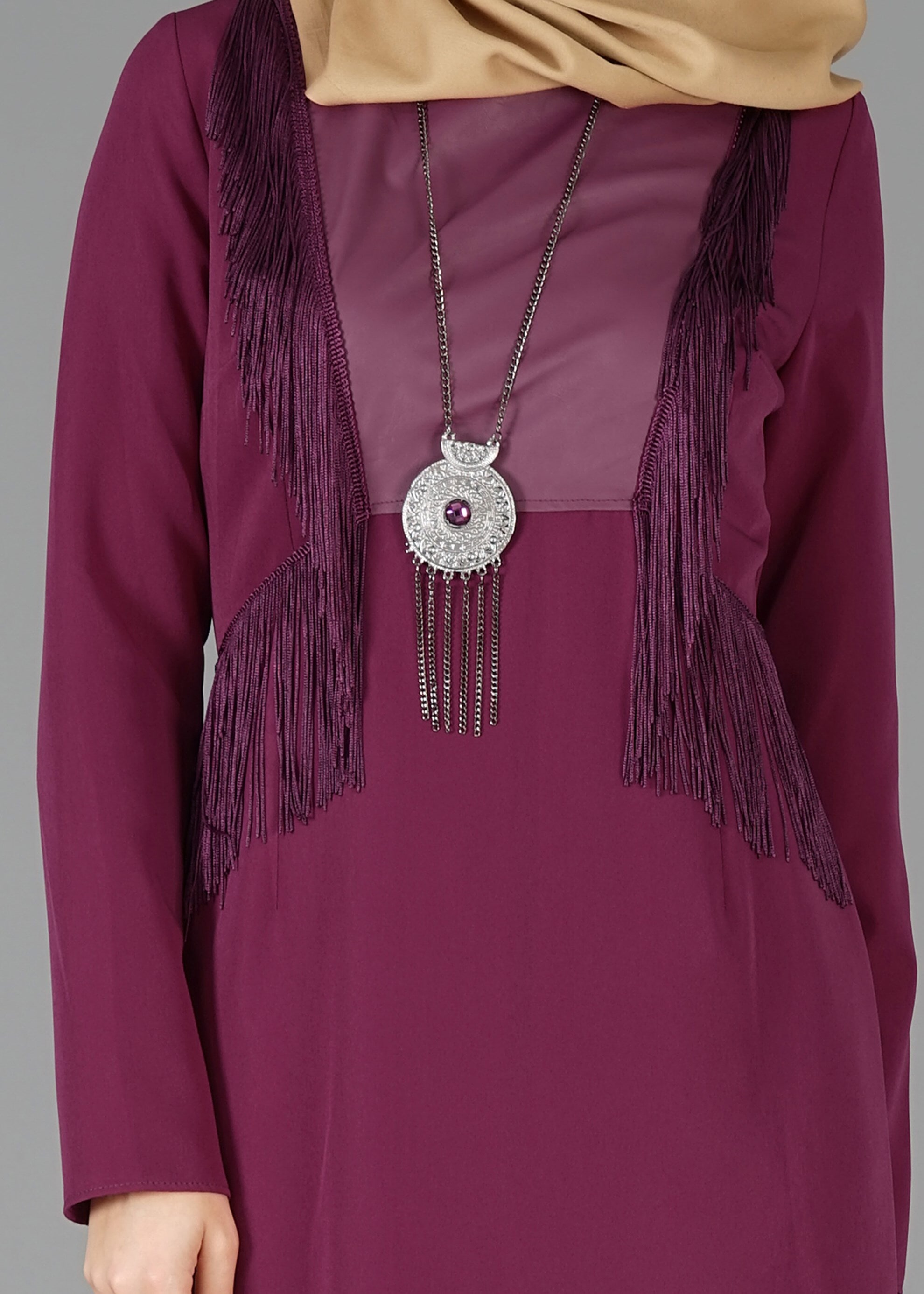 Tesettür giyim MOR PÜSKÜLLÜ ELBİSE 4849 