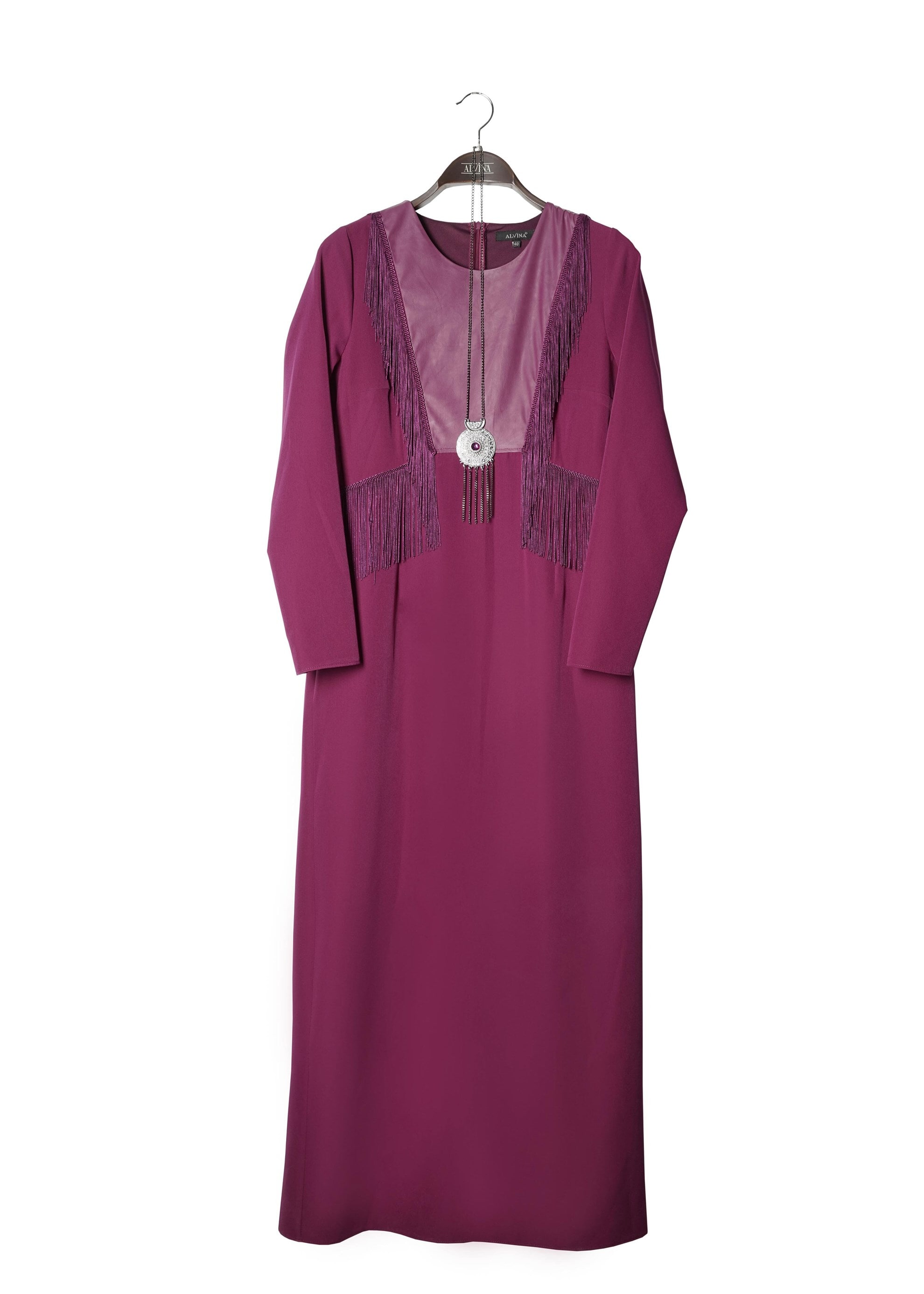 Tesettür giyim MOR PÜSKÜLLÜ ELBİSE 4849 