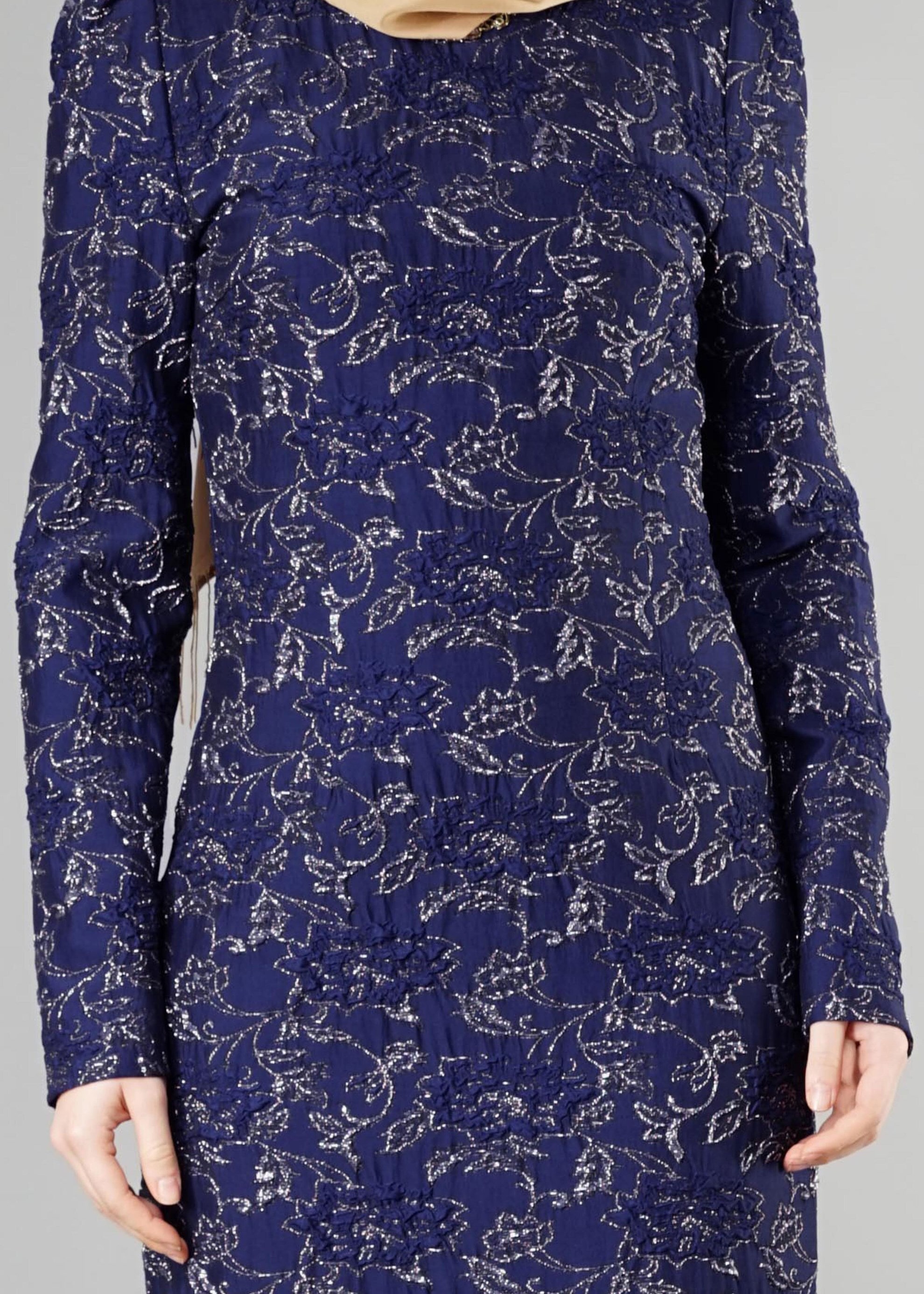 Tesettür giyim LACİVERT DESENLİ ELBİSE 4879 