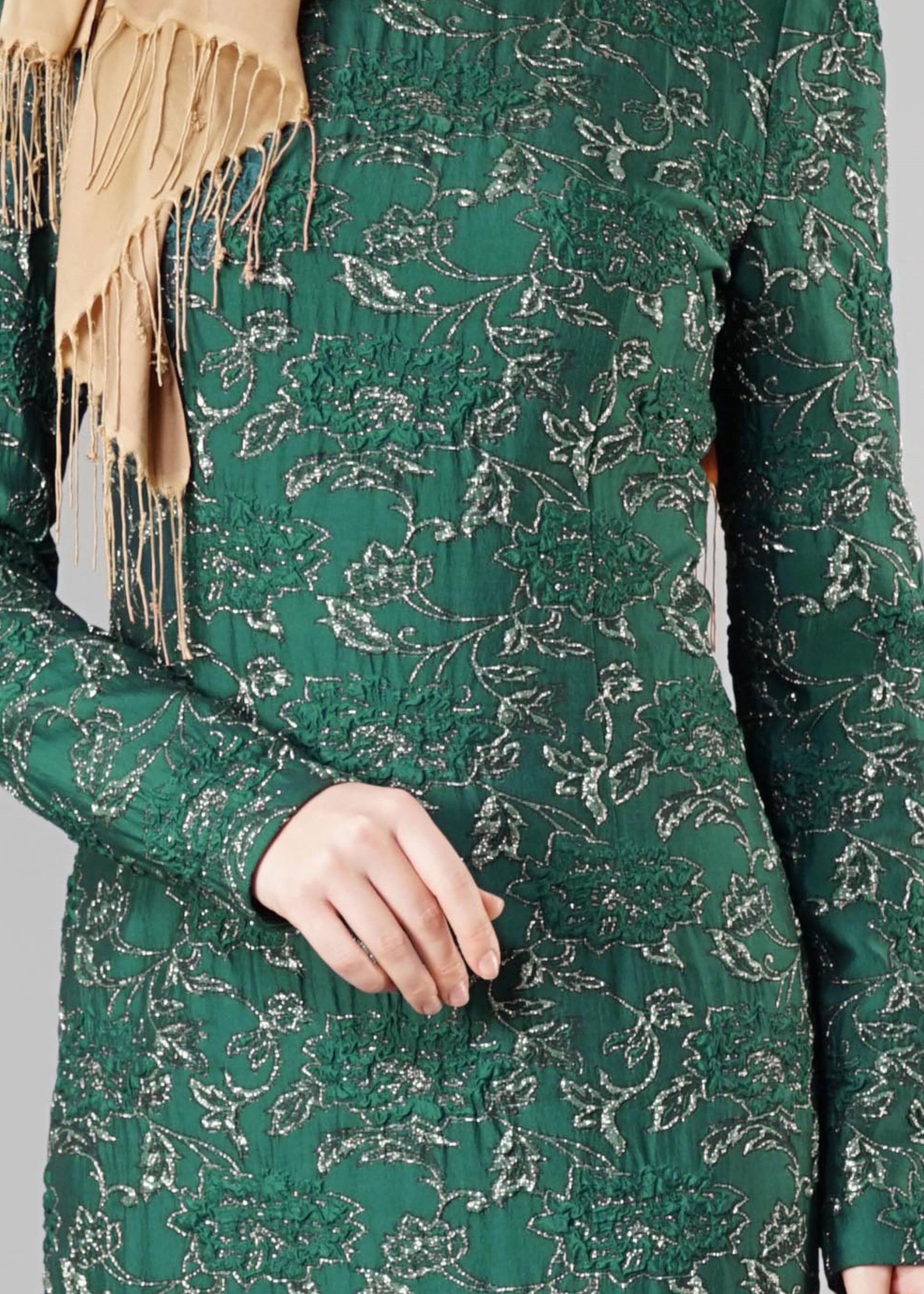 Tesettür giyim YEŞİL DESENLİ ELBİSE 4879 