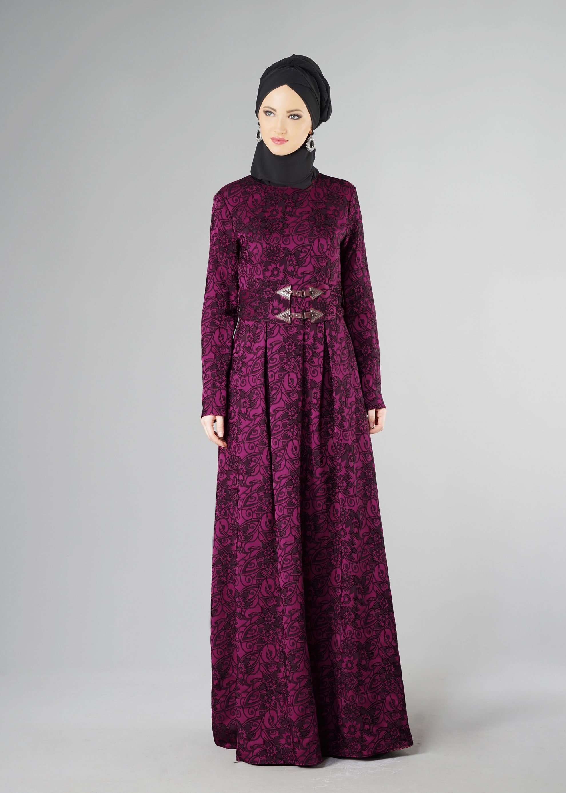 Tesettür giyim MOR DESENLİ ELBİSE 4880 
