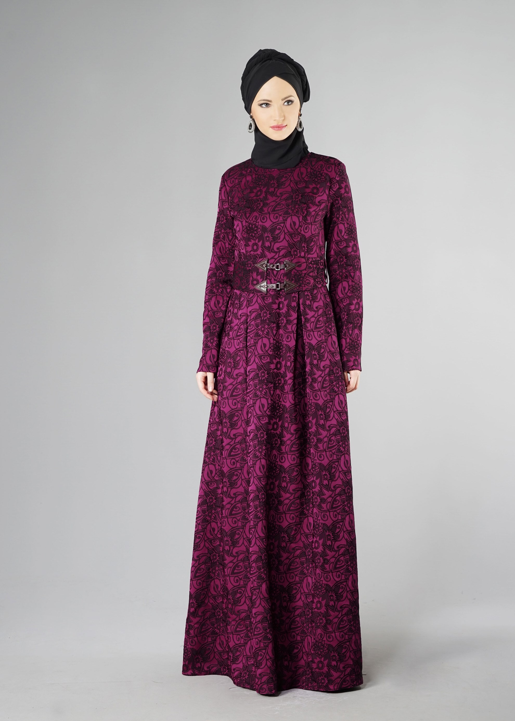 Tesettür giyim MOR DESENLİ ELBİSE 4880 