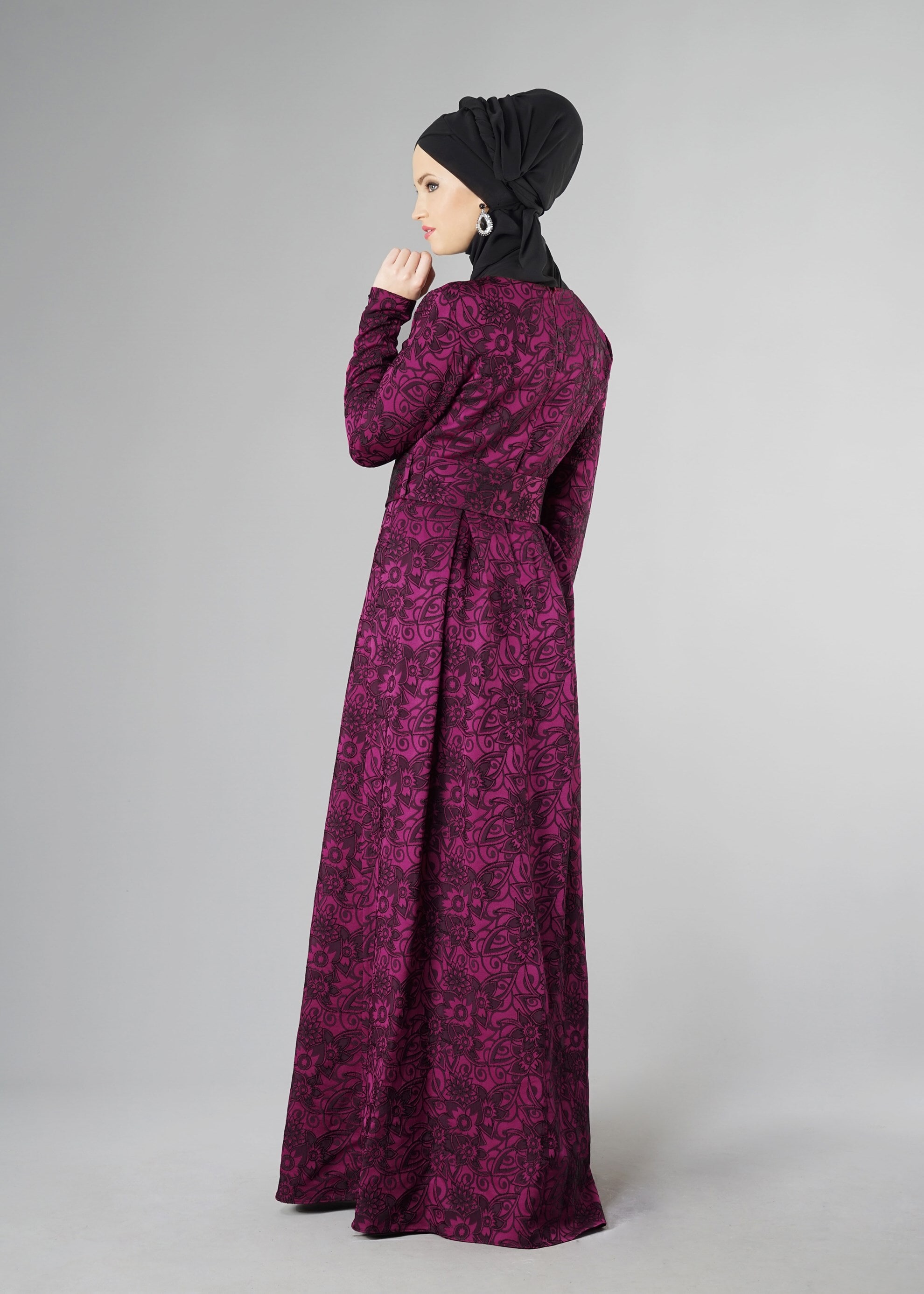 Tesettür giyim MOR DESENLİ ELBİSE 4880 